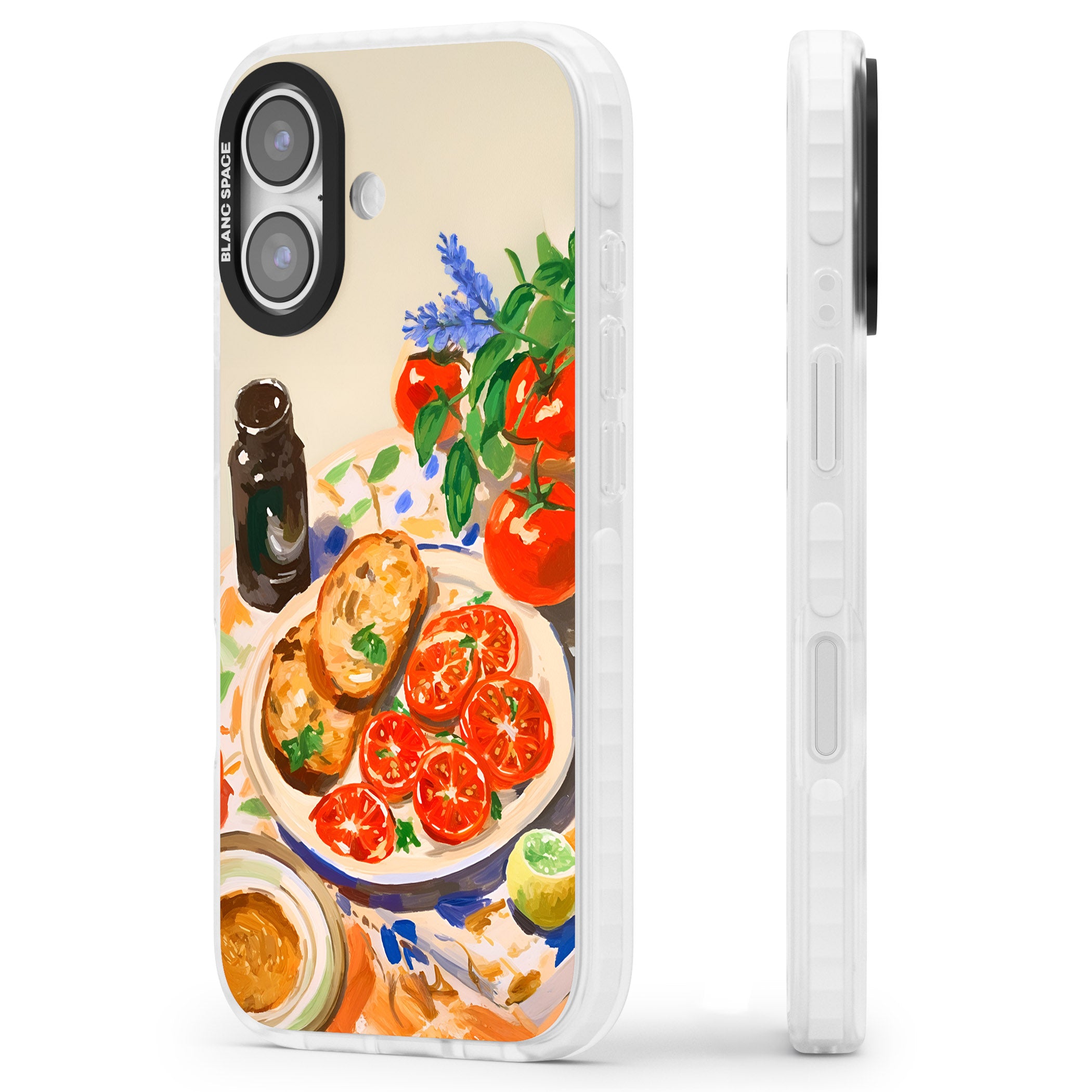 Bruschetta & Tomatoes iPhone 17 Impact Clear Phone Case Side Profile