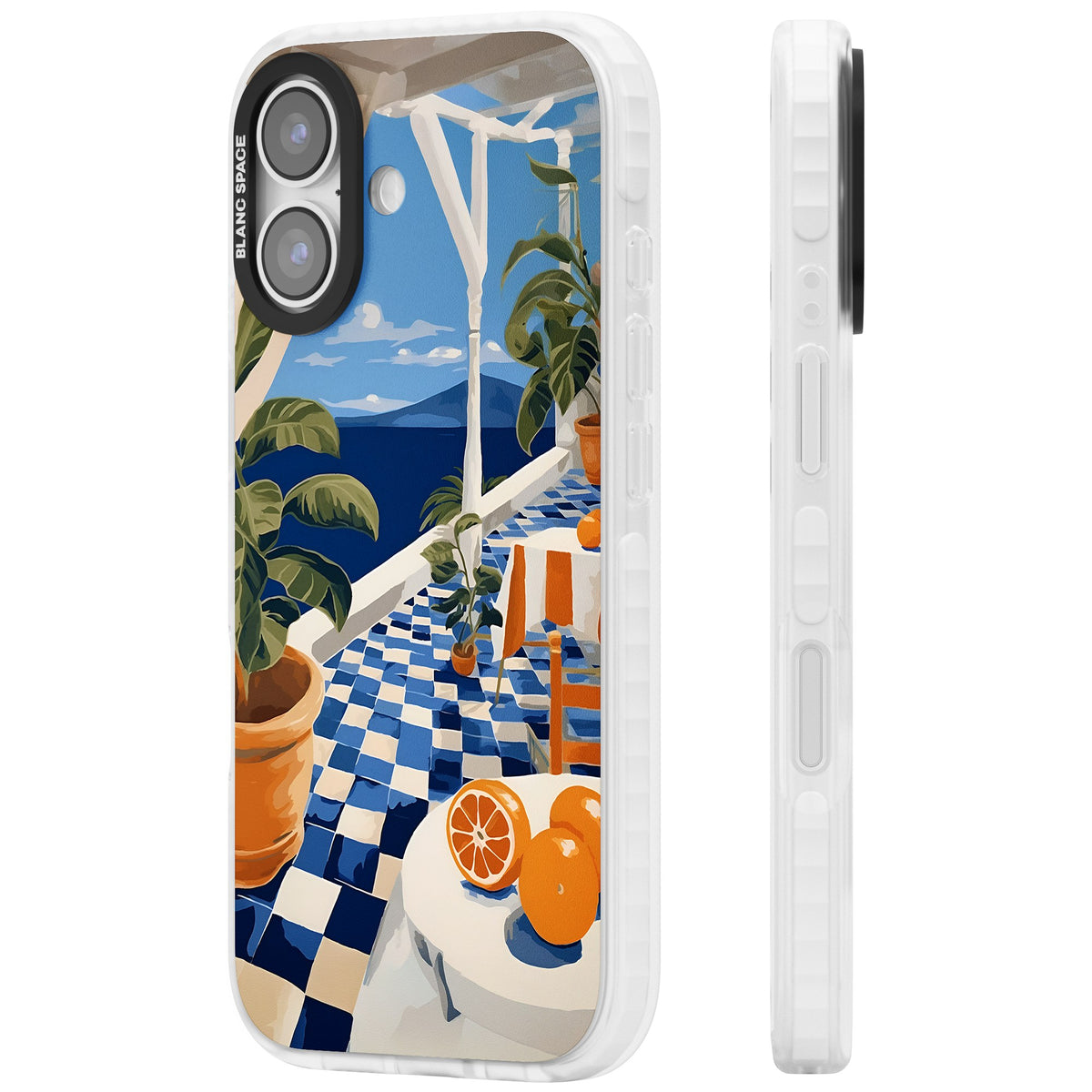 Greek Balcony iPhone 16 / iPhone 16 Plus / iPhone 17 Impact Clear Phone Case side
