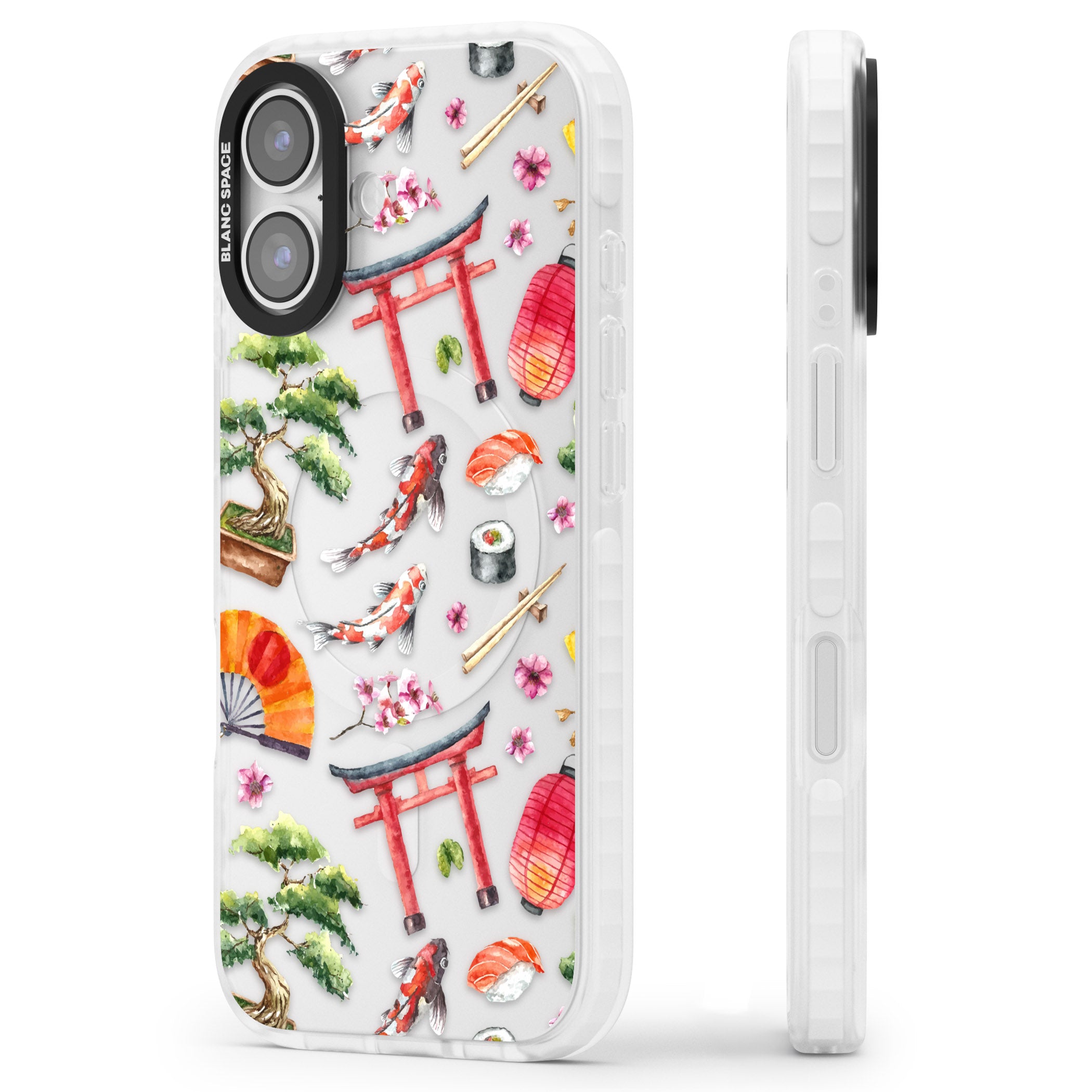 Japanese Watercolor iPhone 17 Impact Clear Phone Case Side Profile