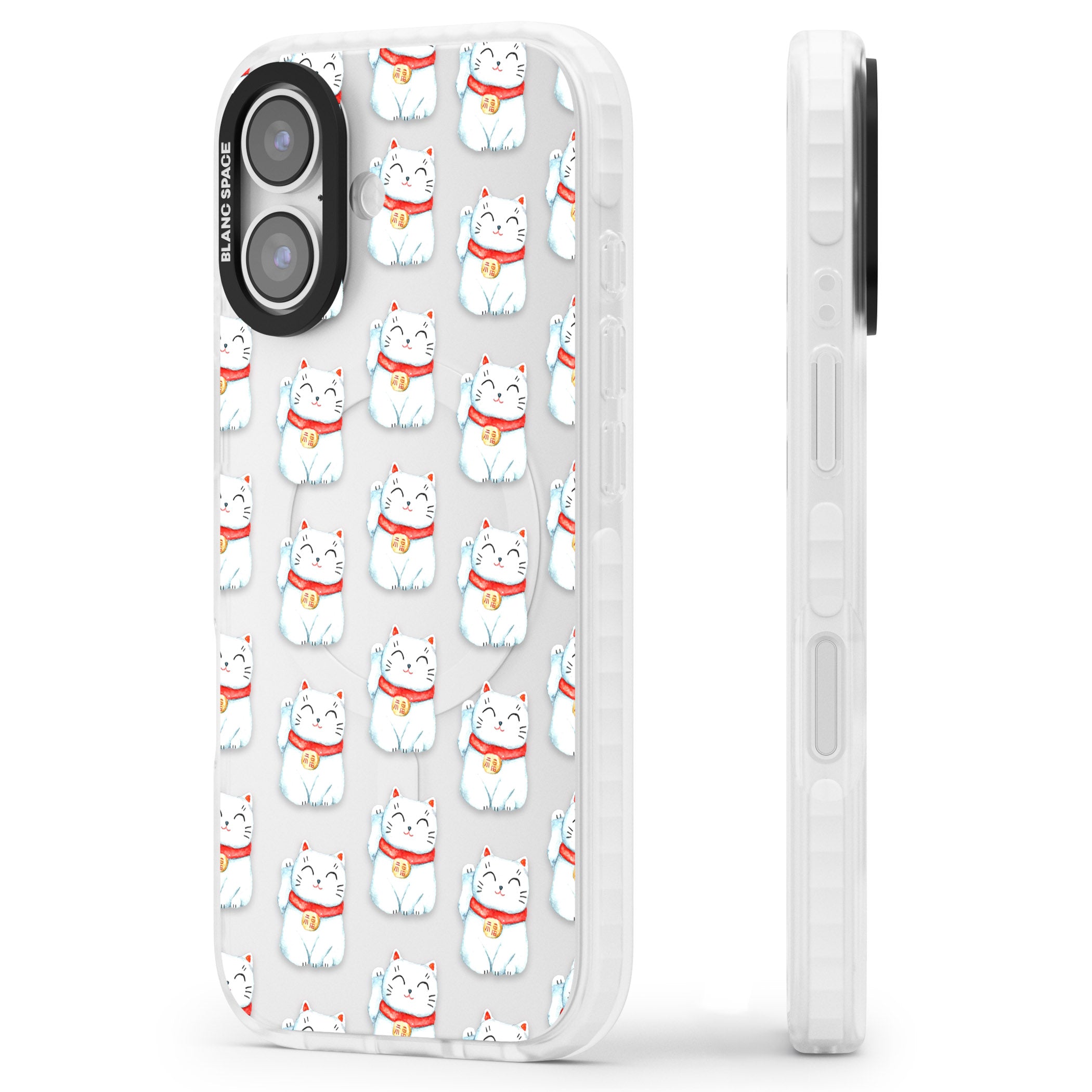 Lucky Cat Pattern iPhone 17 Impact Clear Phone Case Side Profile