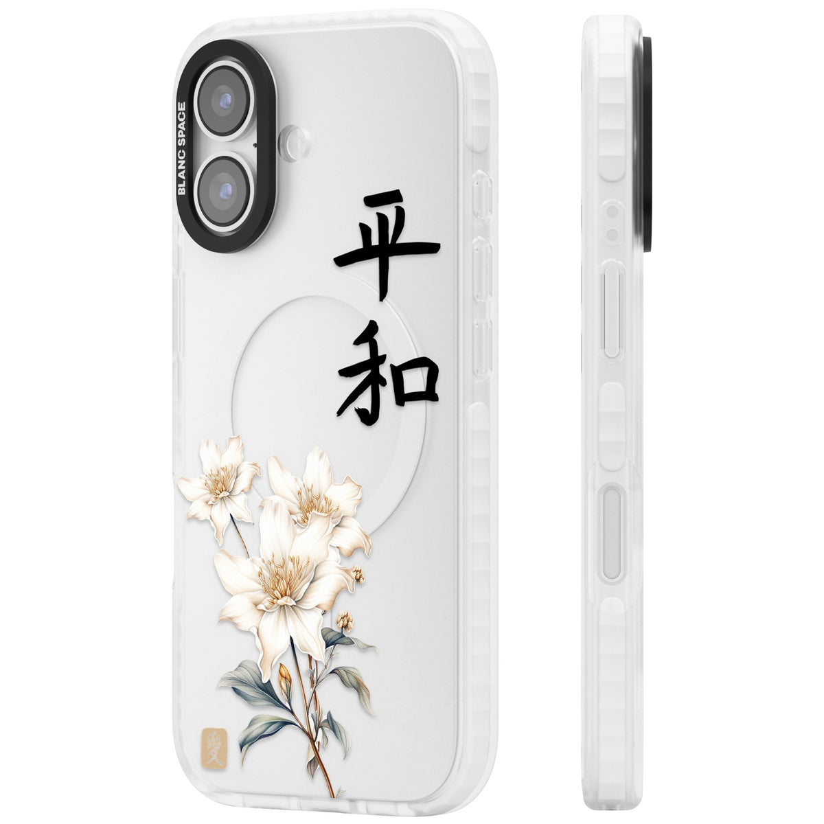 Peace And Flowers iPhone 16 / iPhone 16 Plus / iPhone 17 Impact Clear Phone Case side