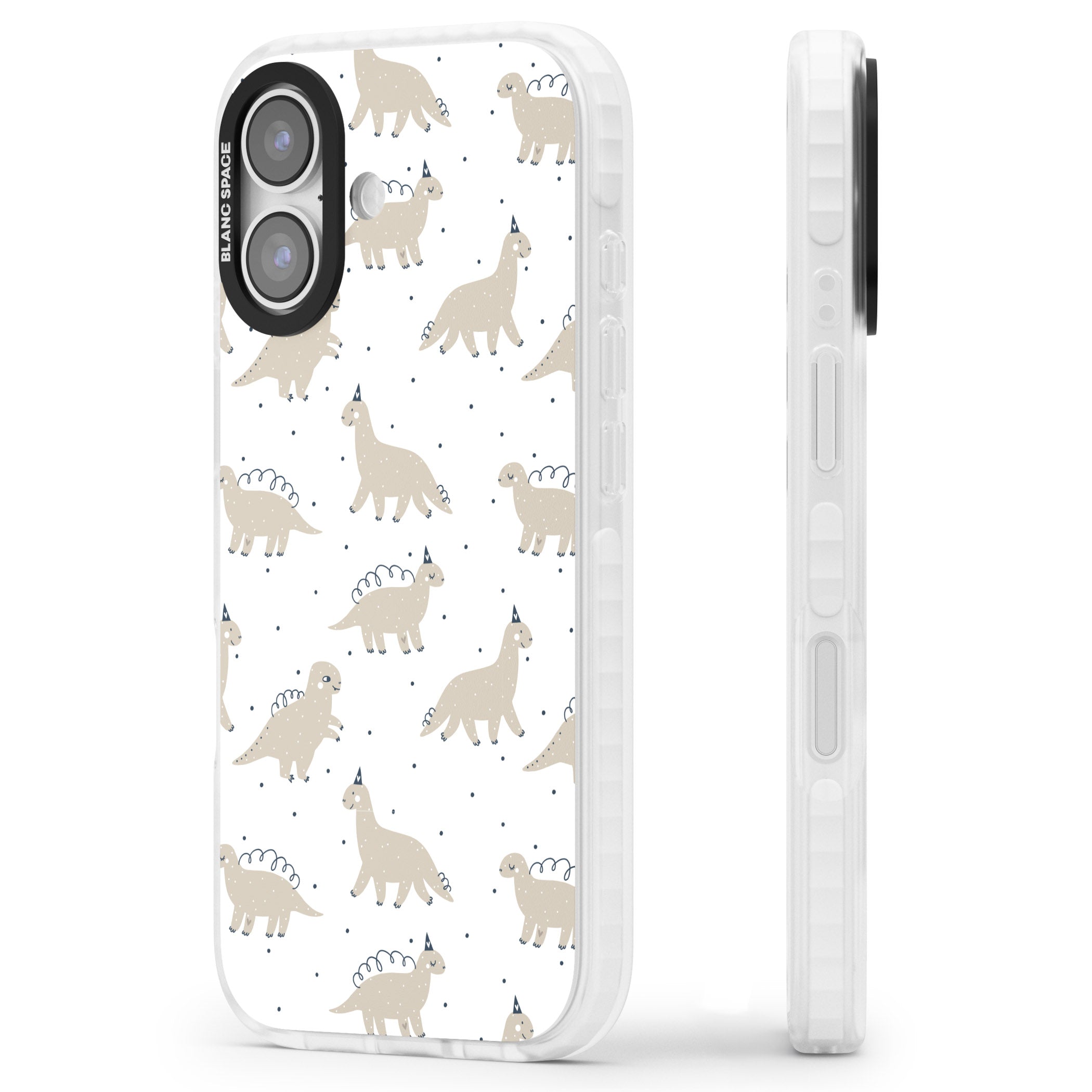 Party Dino Pattern iPhone 17 Impact Clear Phone Case Side Profile