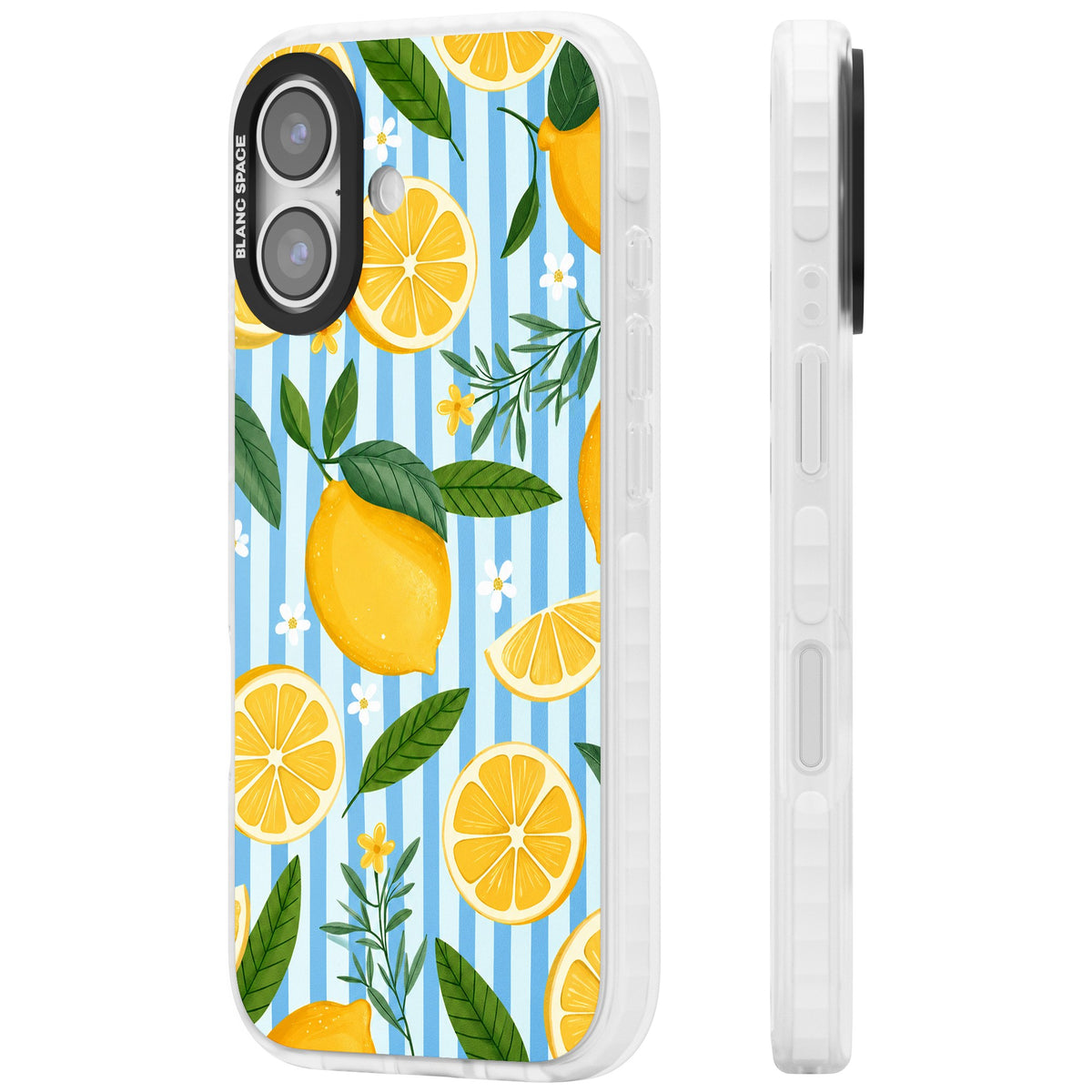 Capri Citrus Stripe iPhone 16 / iPhone 16 Plus / iPhone 17 Impact Clear Phone Case side
