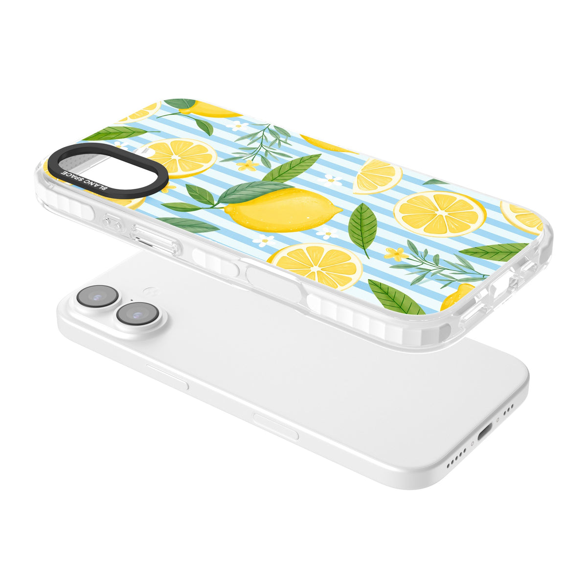 Capri Citrus Stripe iPhone 16 / iPhone 16 Plus / iPhone 17 Impact Clear Phone Case angled