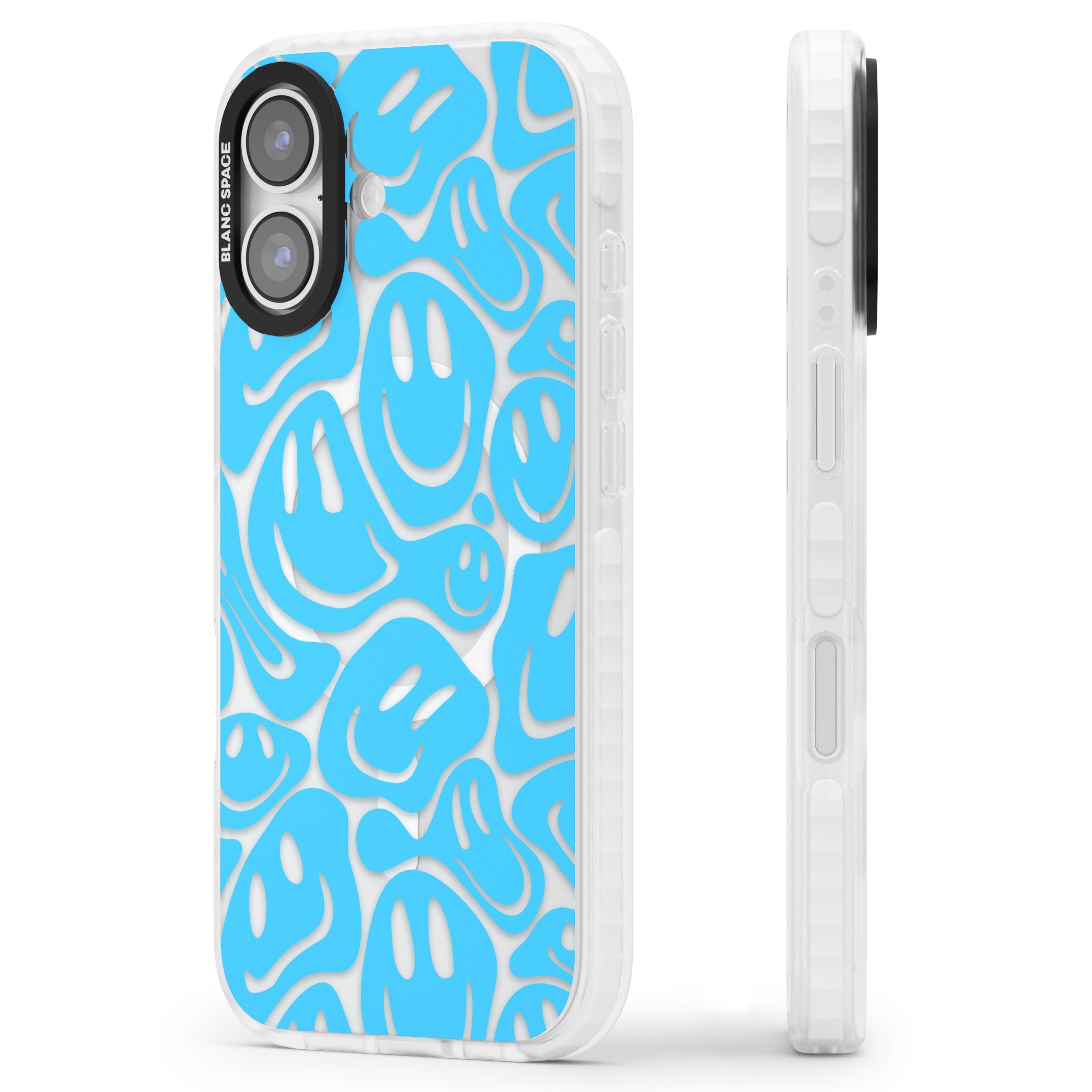 Blue Acid Faces iPhone 17 Impact Pro Clear Phone Case Side Profile