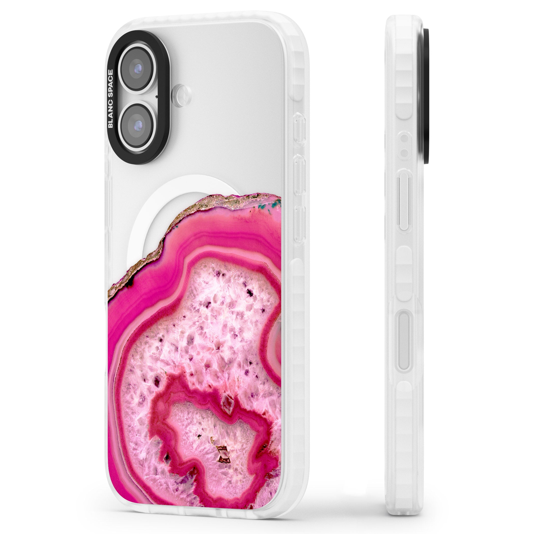 Pink Geode Crystal iPhone 17 Impact Pro Clear Phone Case Side Profile