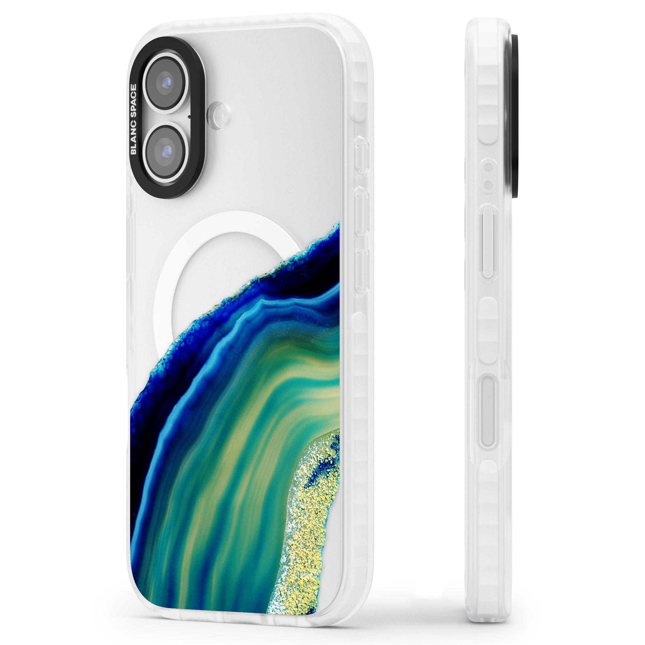 Green & Blue Emerald Geode iPhone 17 Impact Pro Clear Phone Case Side Profile