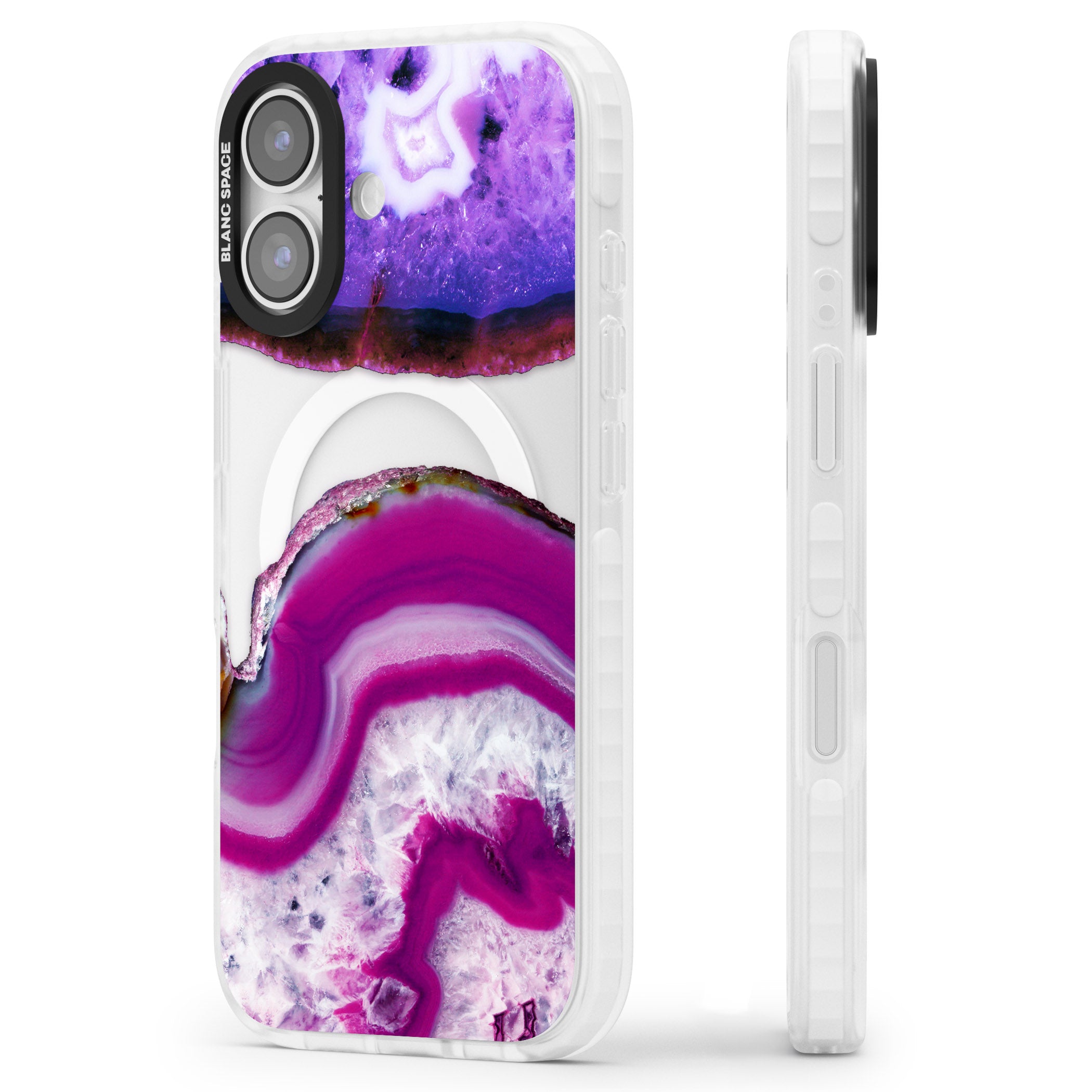 Amethyst Crystal Slice iPhone 17 Impact Pro Clear Phone Case Side Profile