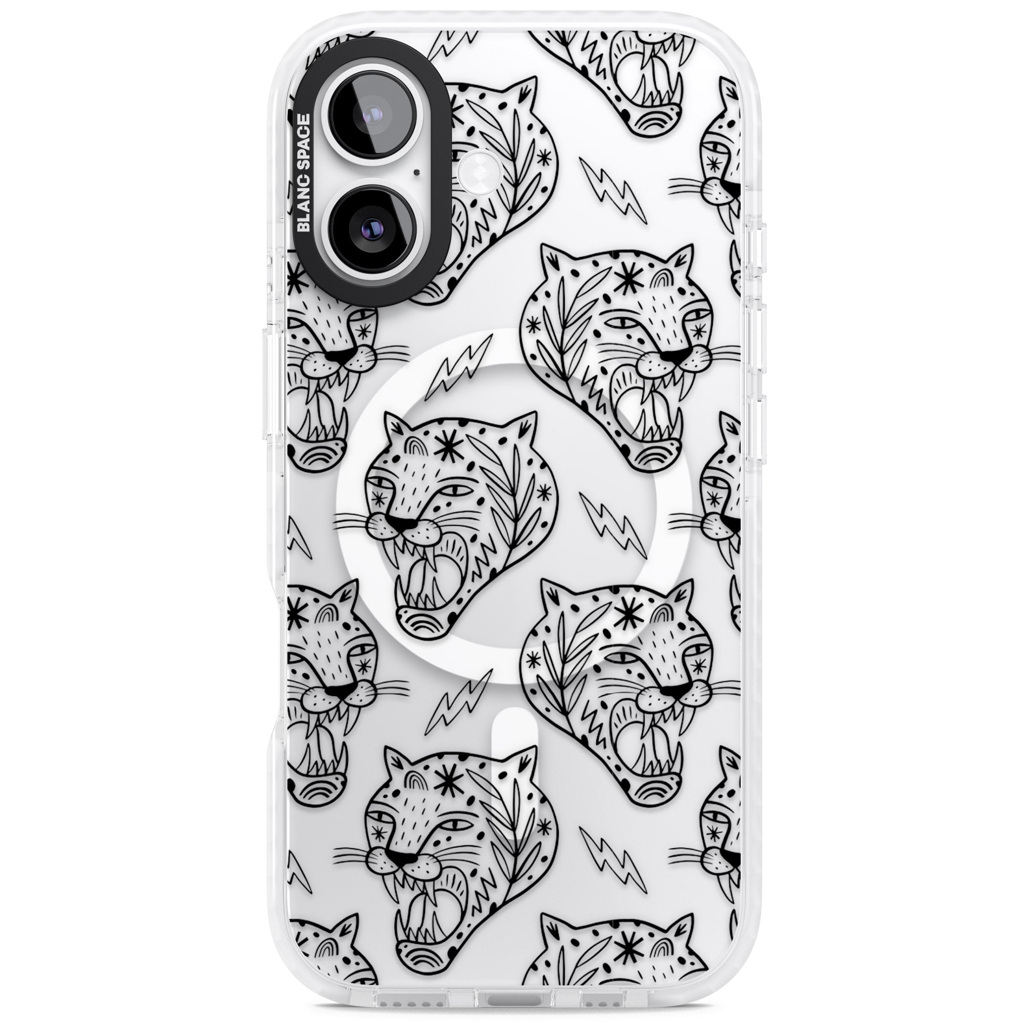 Black Tiger Roar Pattern iPhone 17 Impact Pro Clear Phone Case