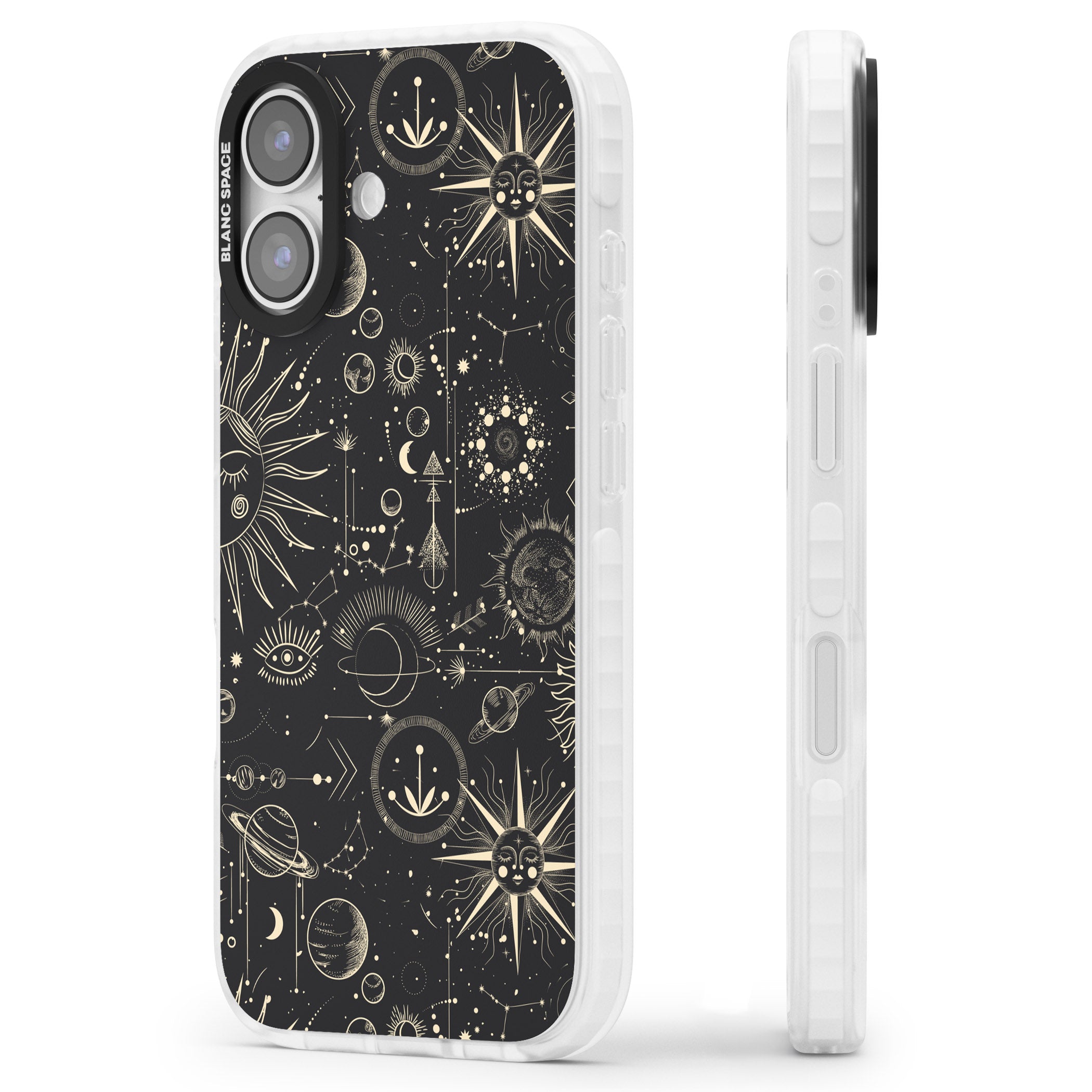Cosmic Suns And Planets iPhone 17 Impact Pro Clear Phone Case Side Profile