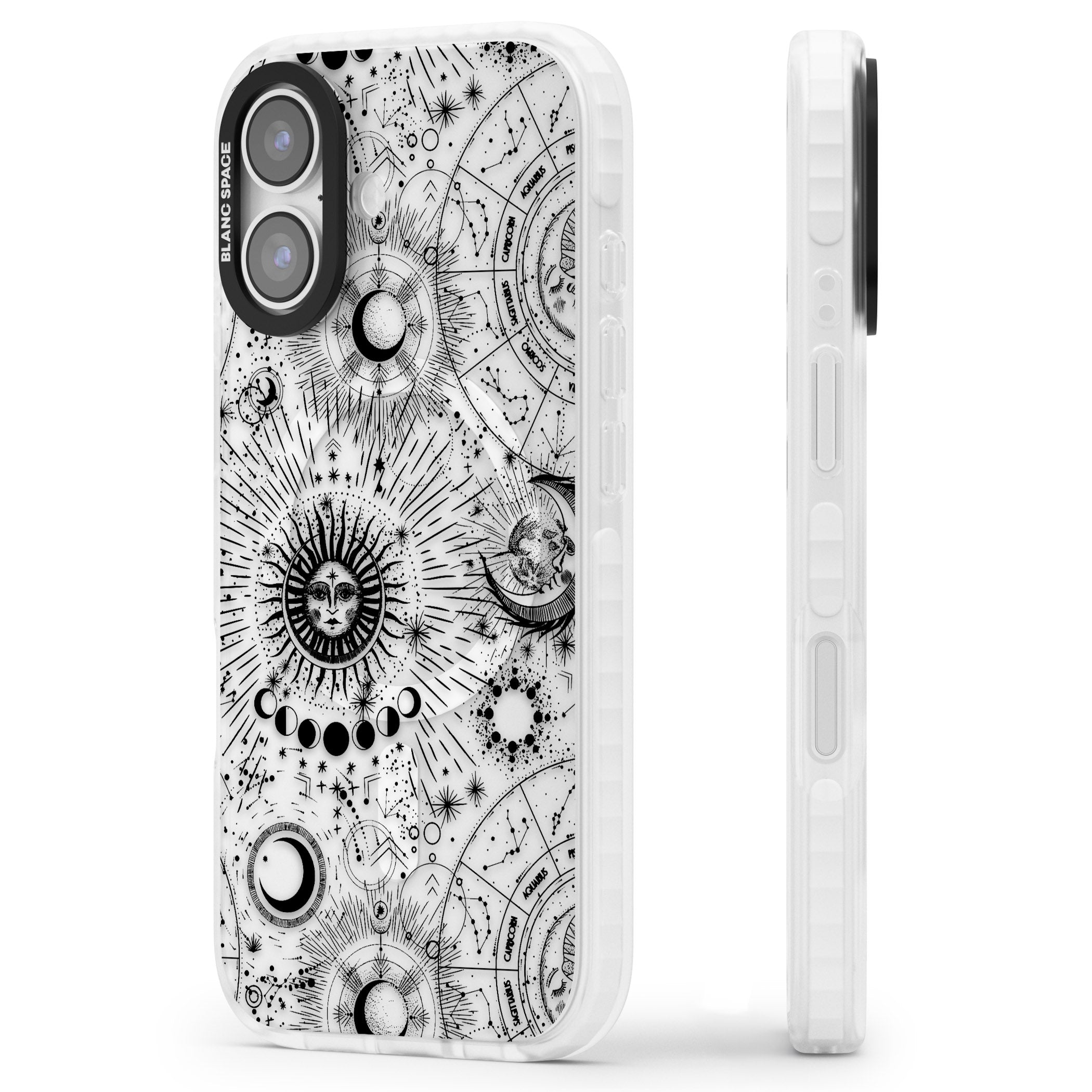 Suns & Zodiac Solar Chart iPhone 17 Impact Pro Clear Phone Case Side Profile