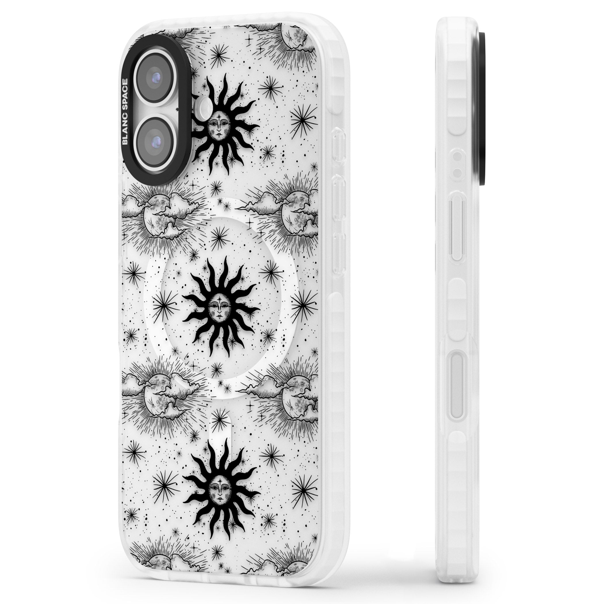 Vintage Sun & Moon iPhone 17 Impact Pro Clear Phone Case Side Profile