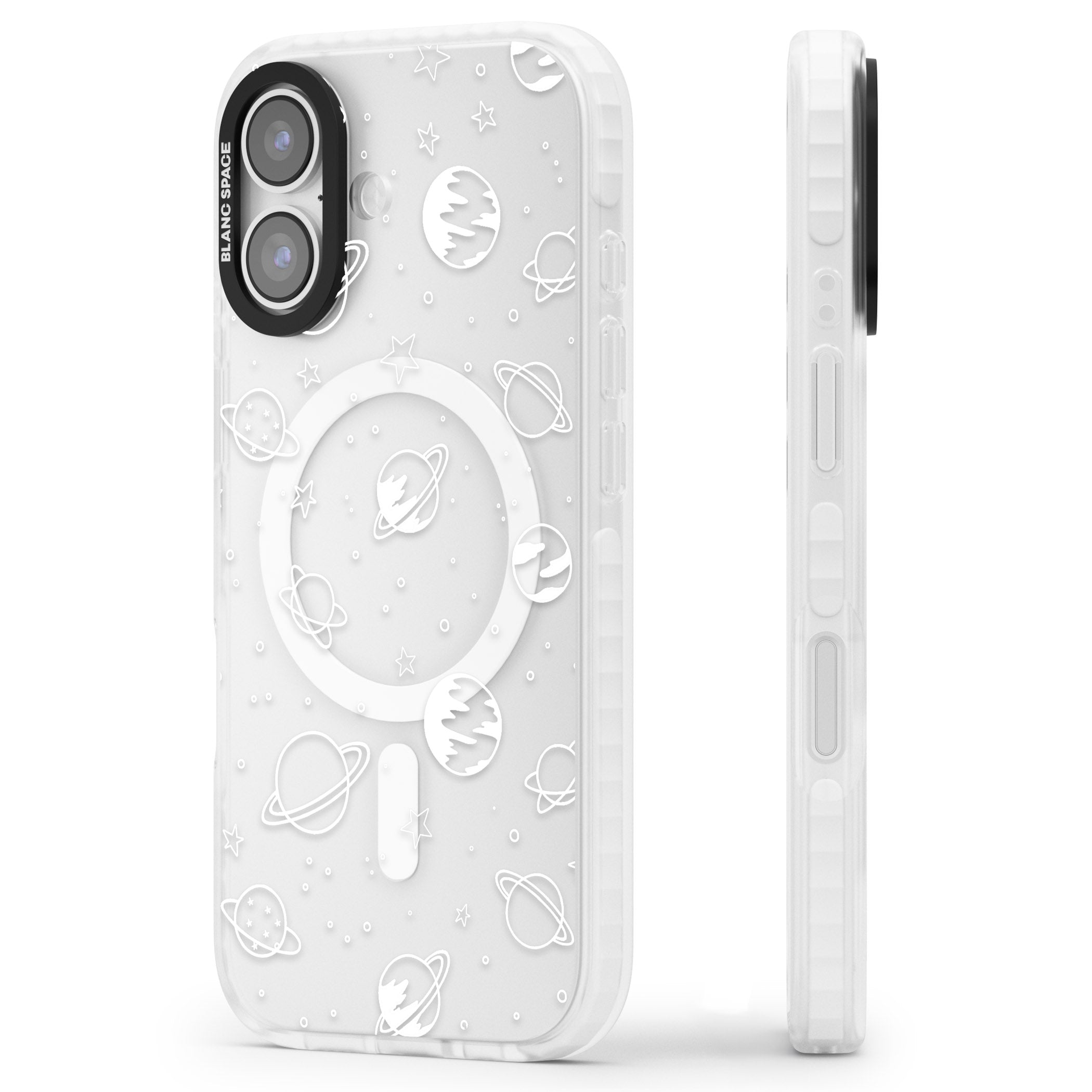 Cosmic Sketch White Clear iPhone 17 Impact Pro Clear Phone Case Side Profile