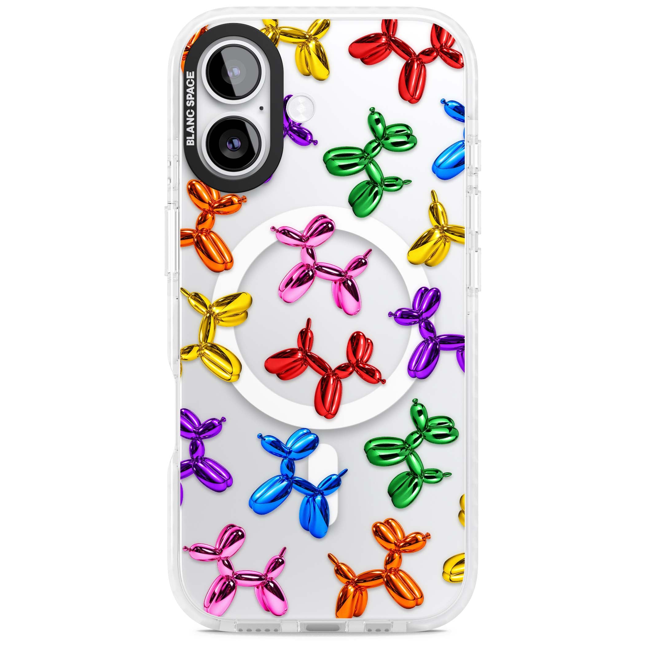 Balloon Dogs pop art iPhone case featuring rainbow chrome balloon dogs in Jeff Koons style | Impact Magsafe case for iPhone 17