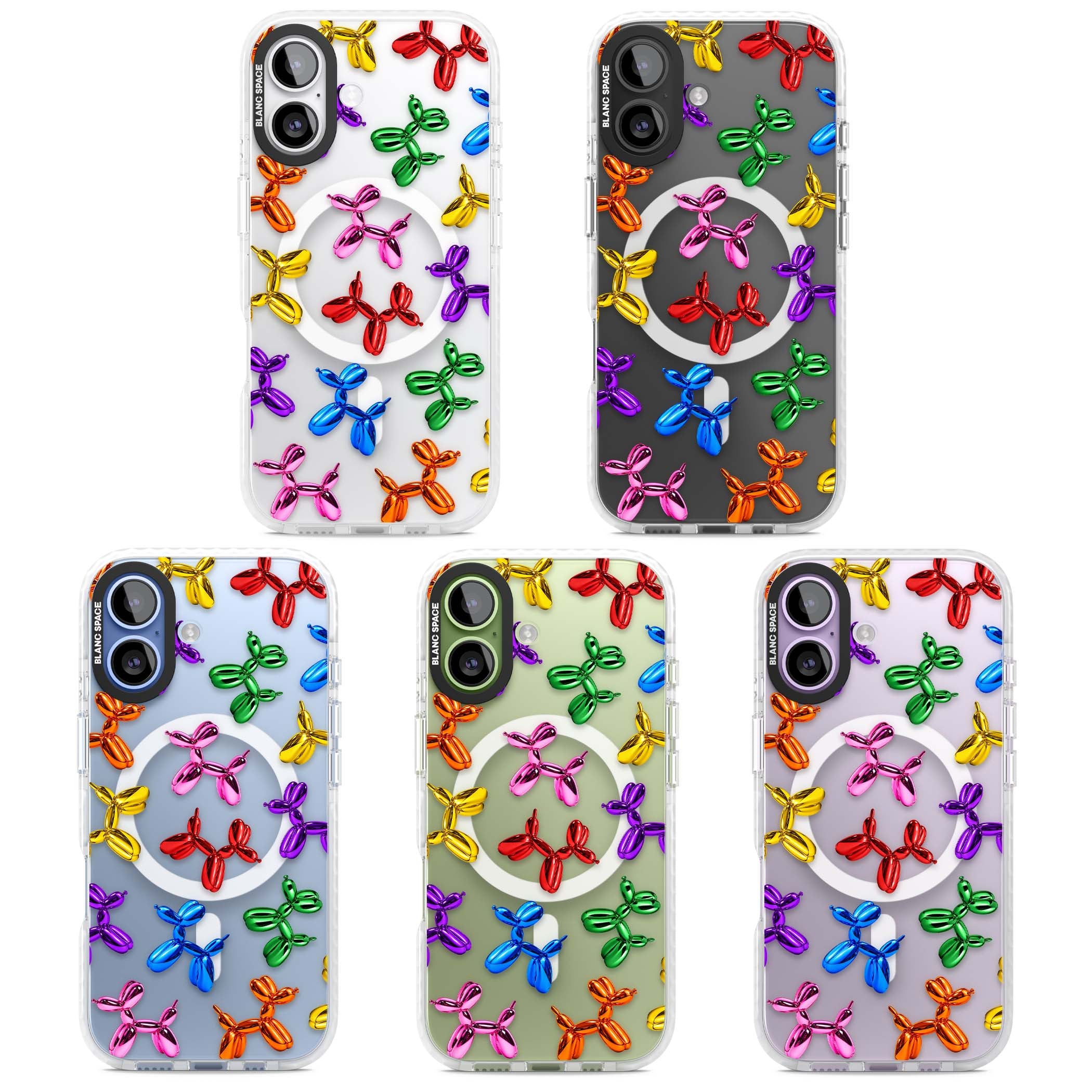 Balloon Dogs pop art iPhone case featuring rainbow chrome balloon dogs in Jeff Koons style | Impact Magsafe case for iPhone 17