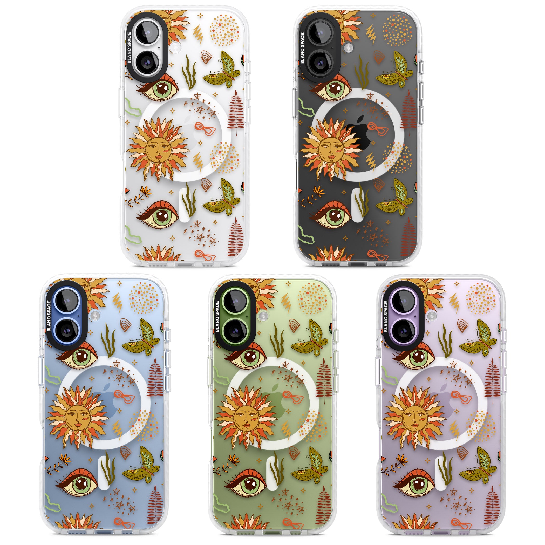 Boho Celestial Sun & Eye Pattern iPhone 17 Impact Pro Clear Phone Case APT Impact Protection