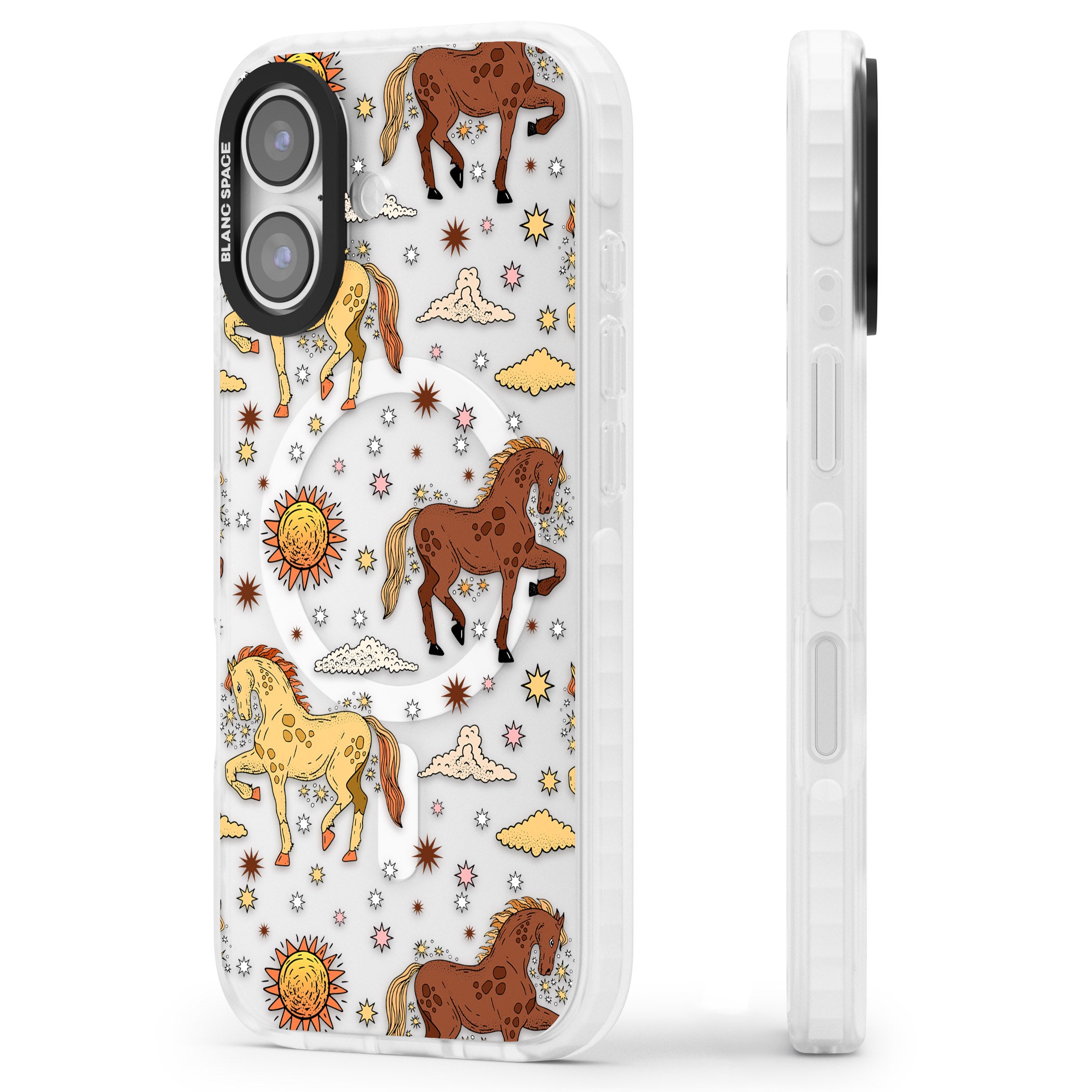 Boho Celestial Wild Horses iPhone 17 Impact Pro Clear Phone Case Side Profile