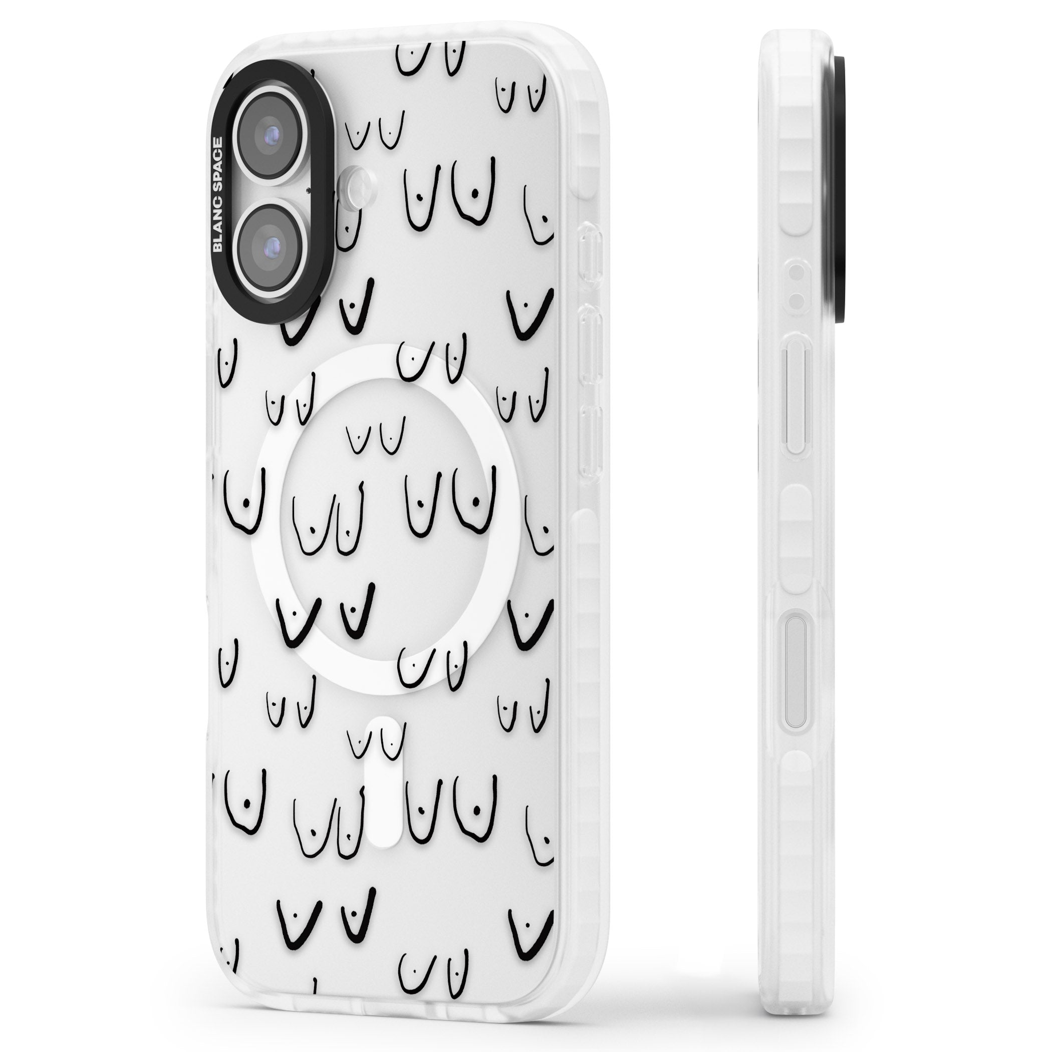 Boob Pattern (Black) iPhone 17 Impact Pro Clear Phone Case Side Profile