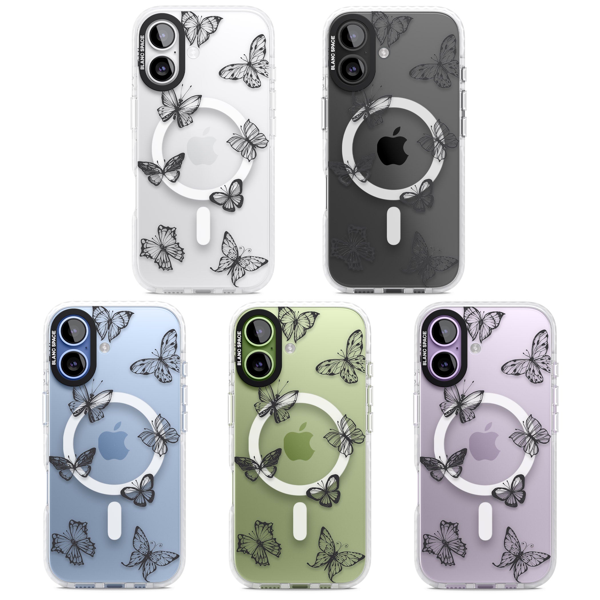 Grey Butterfly Line Pattern iPhone 17 Impact Pro Clear Phone Case APT Impact Protection