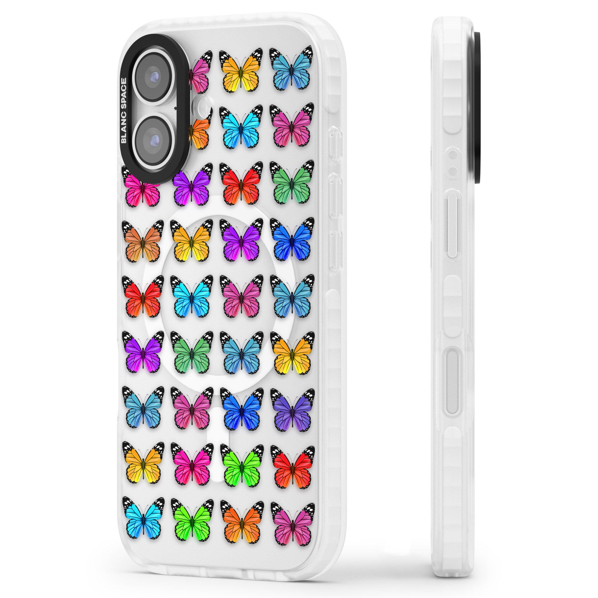 Colourful Butterfly Pattern iPhone 17 Impact Pro Clear Phone Case Side Profile