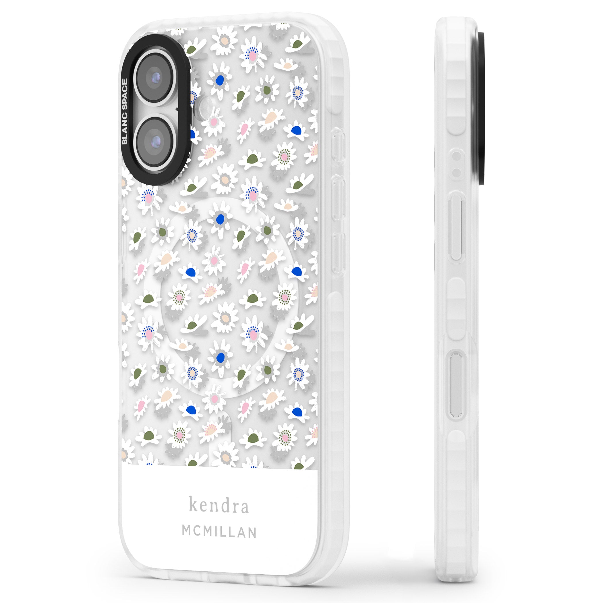 Personalised Grey & White Daisies iPhone 17 Impact Pro Clear Phone Case Side Profile