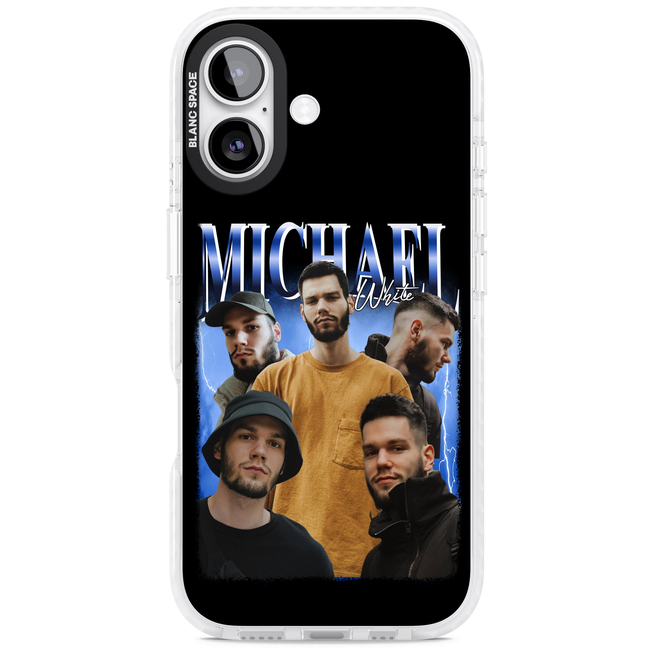 Personalised Airbrush Name & Photo Collage (Blue) iPhone 17 Impact Pro Clear Phone Case