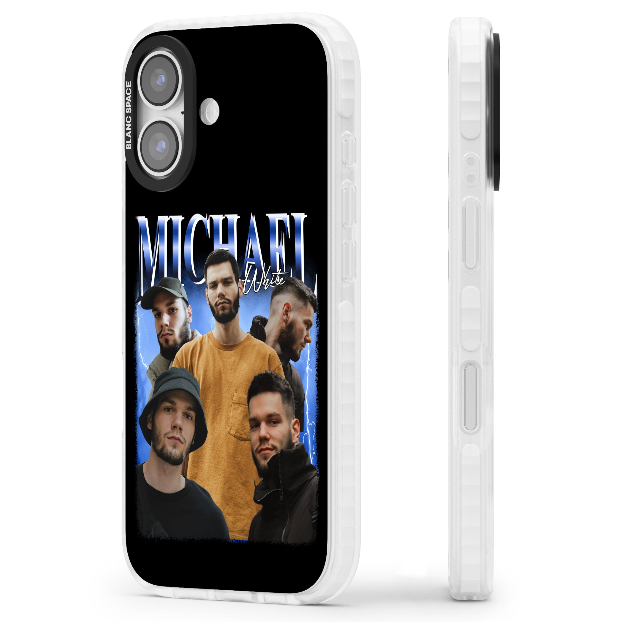 Personalised Airbrush Name & Photo Collage (Blue) iPhone 17 Impact Pro Clear Phone Case Side Profile