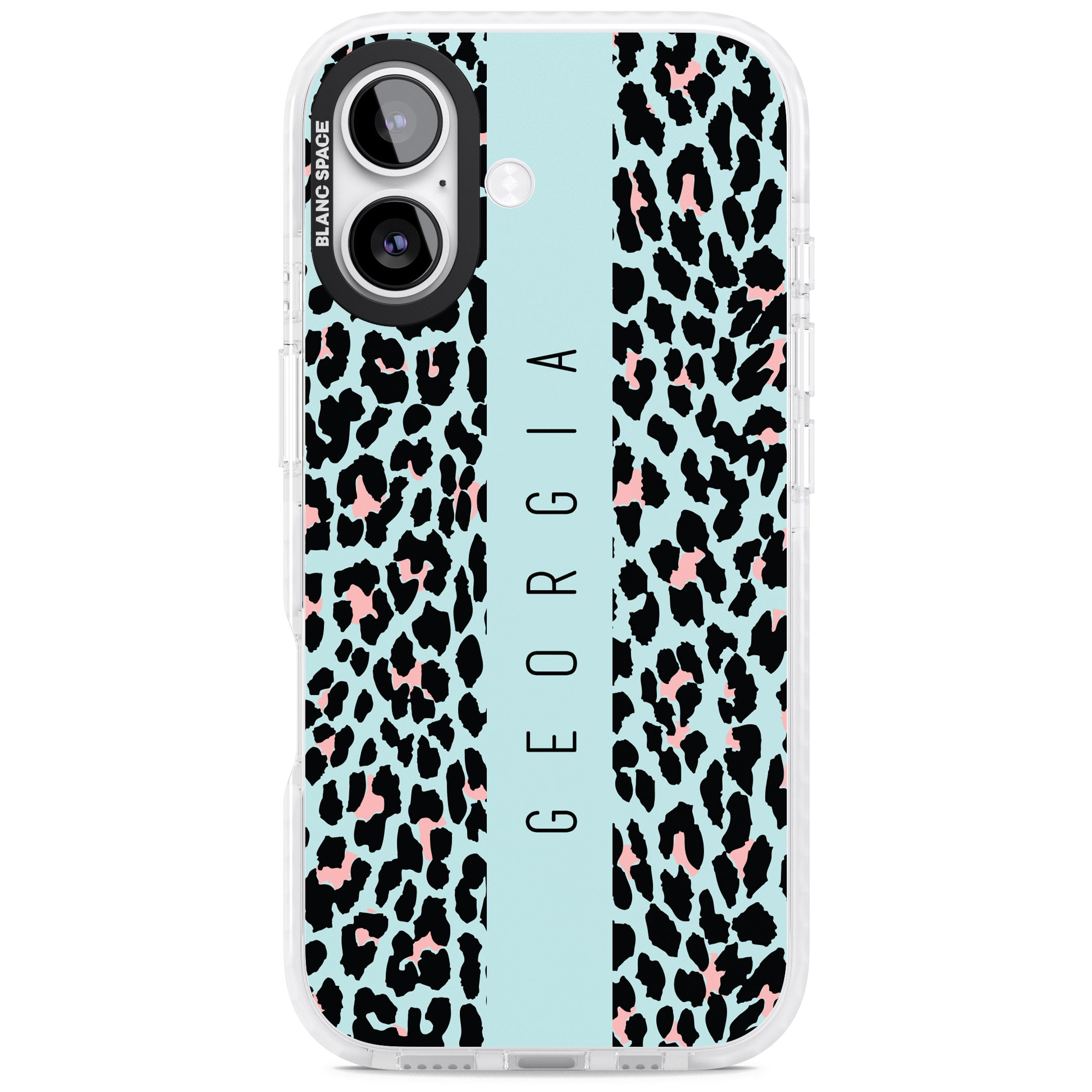 Personalised Blue Leopard iPhone 17 Impact Pro Clear Phone Case