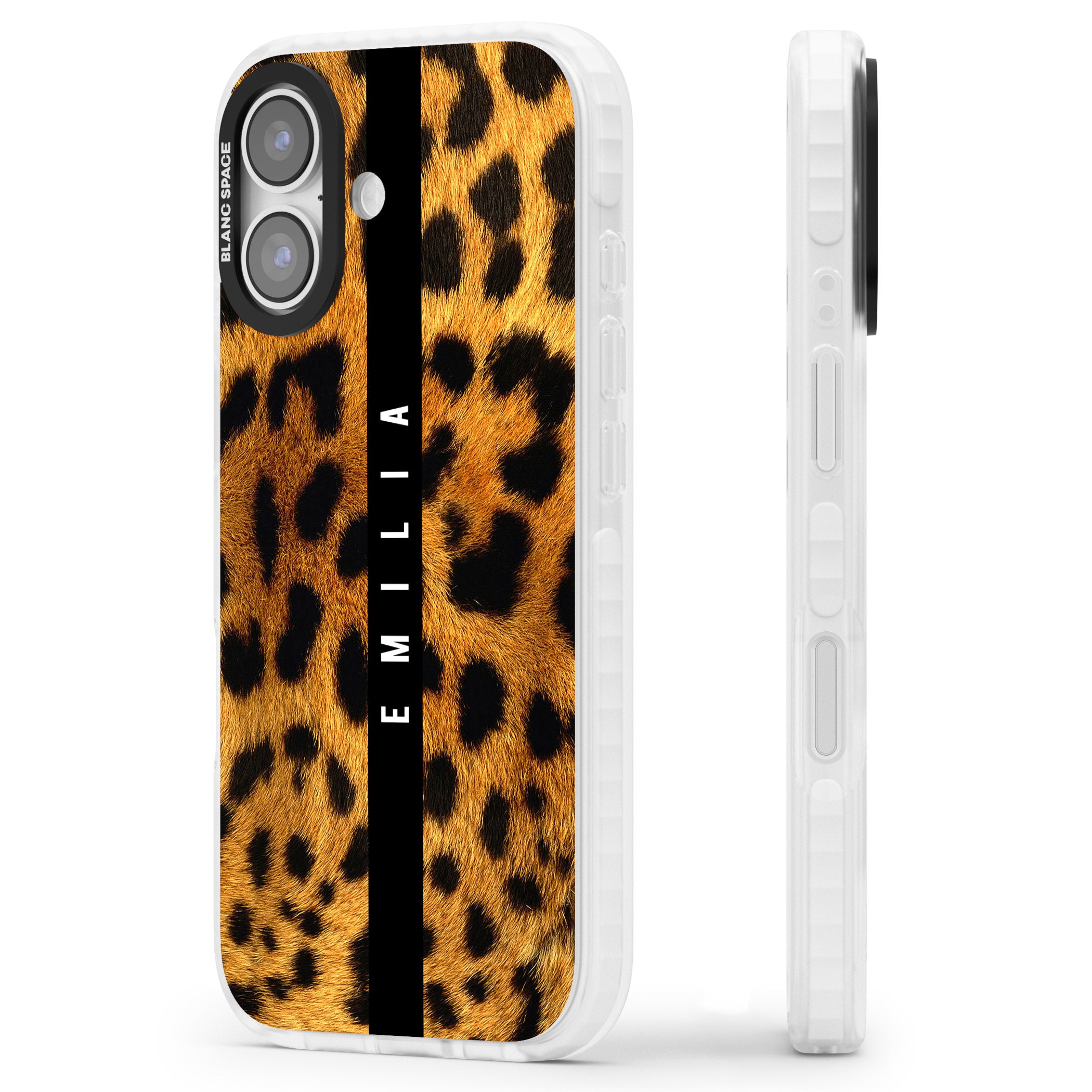 Personalised Leopard Print iPhone 17 Impact Pro Clear Phone Case Side Profile