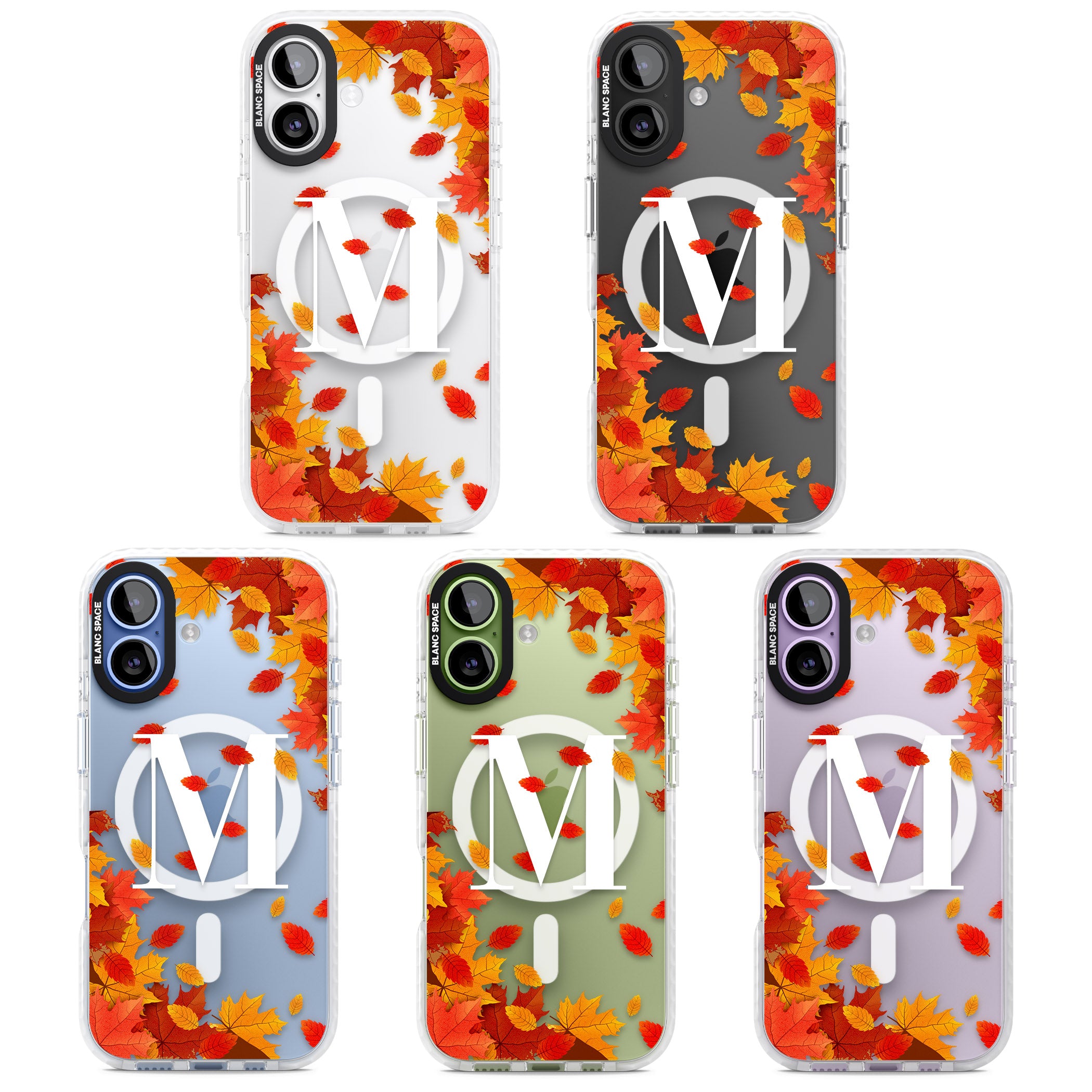 Personalised Autumn Leaves Monogram iPhone 17 Impact Pro Clear Phone Case APT Impact Protection