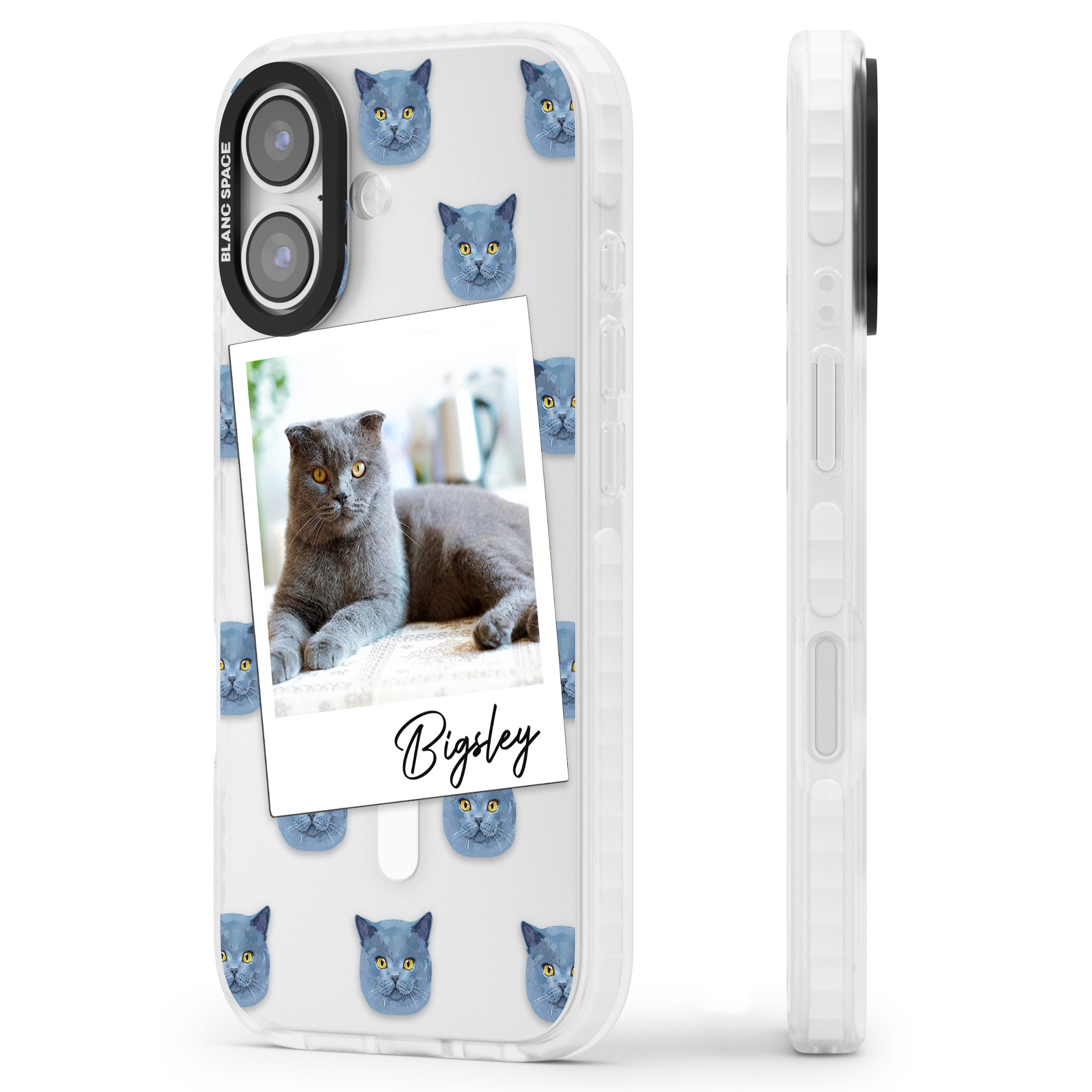 Personalised English Blue Cat Photo iPhone 17 Impact Pro Clear Phone Case Side Profile