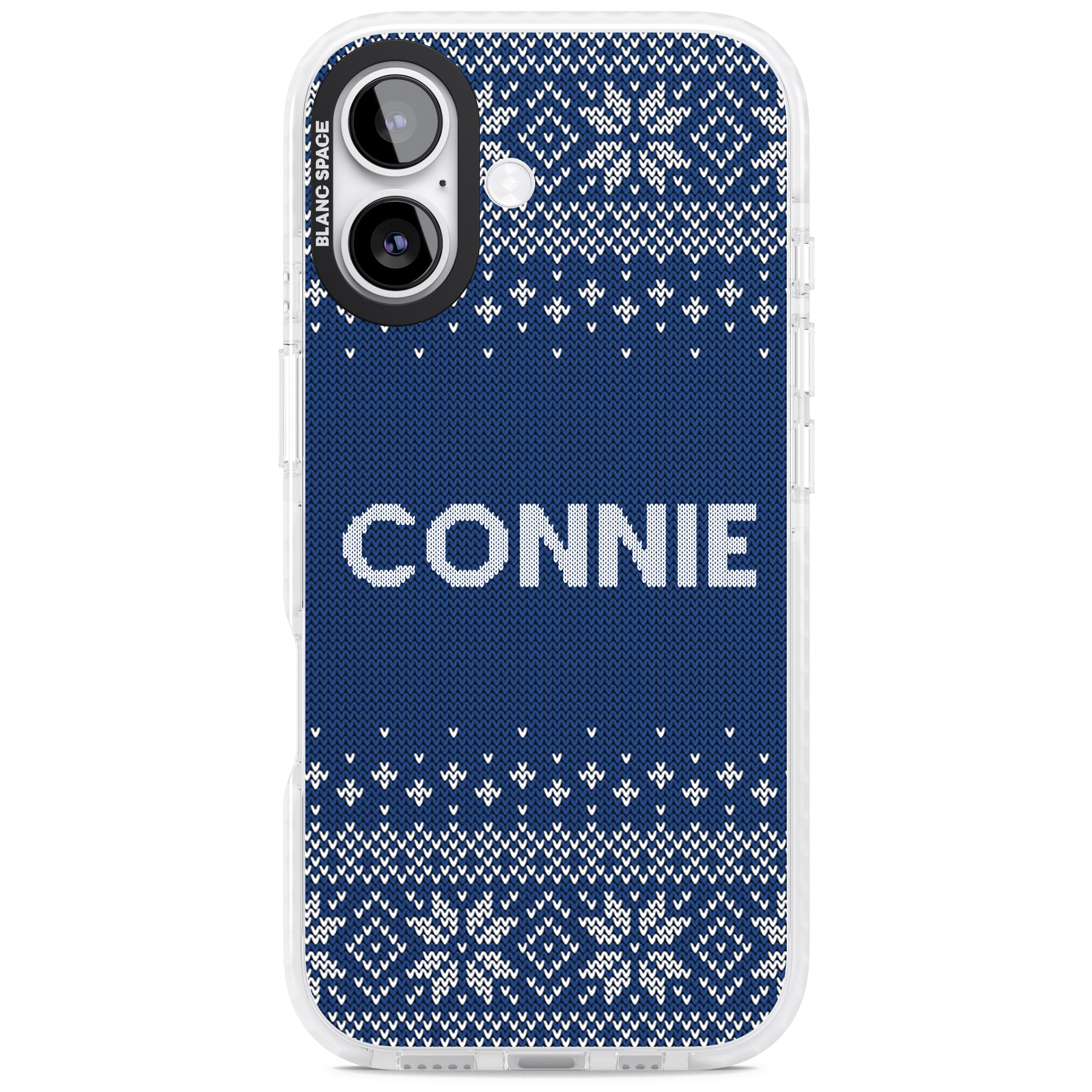 Personalised Blue Knitted Christmas iPhone 17 Impact Pro Clear Phone Case