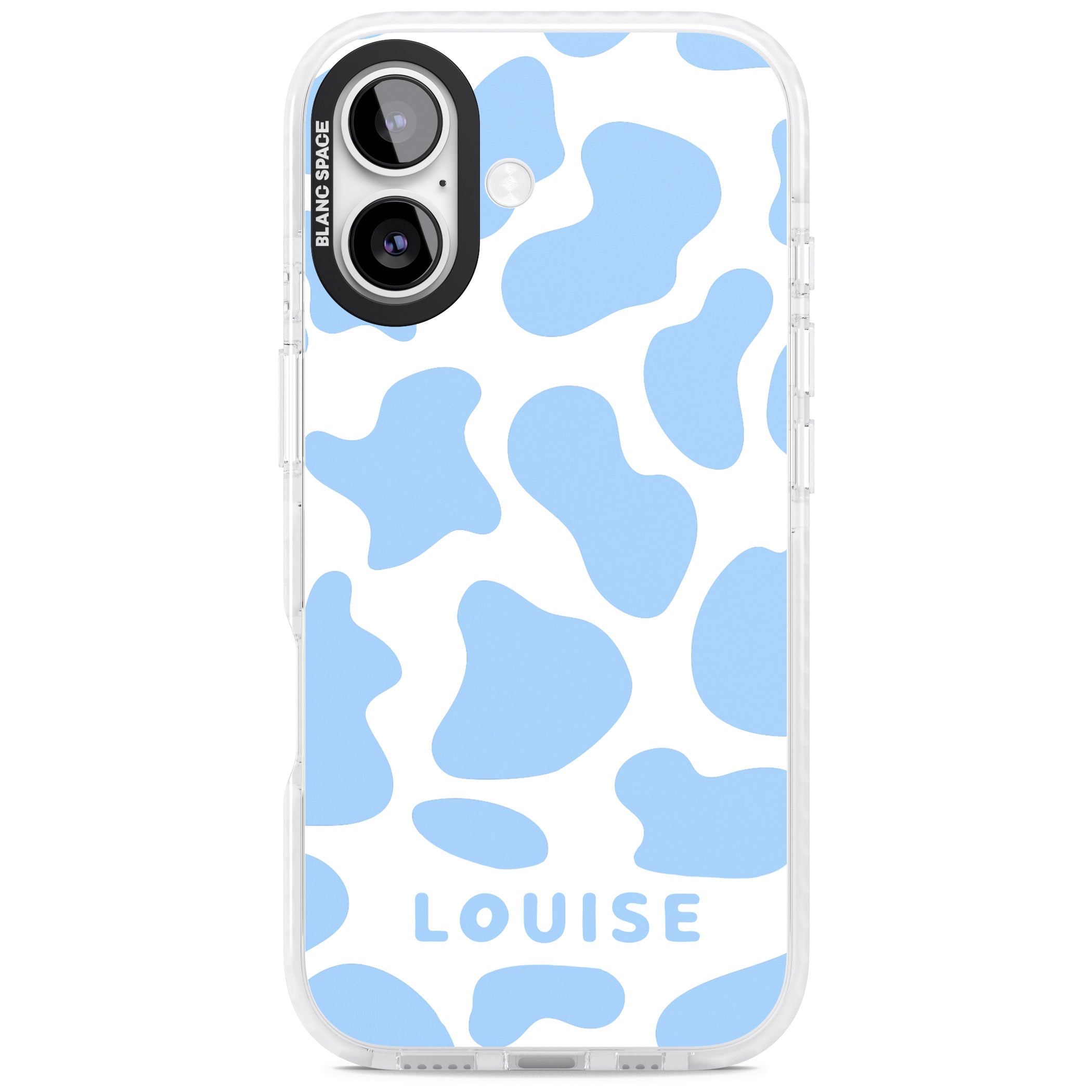 Personalised Blue And White Cow Print iPhone 17 Impact Pro Clear Phone Case