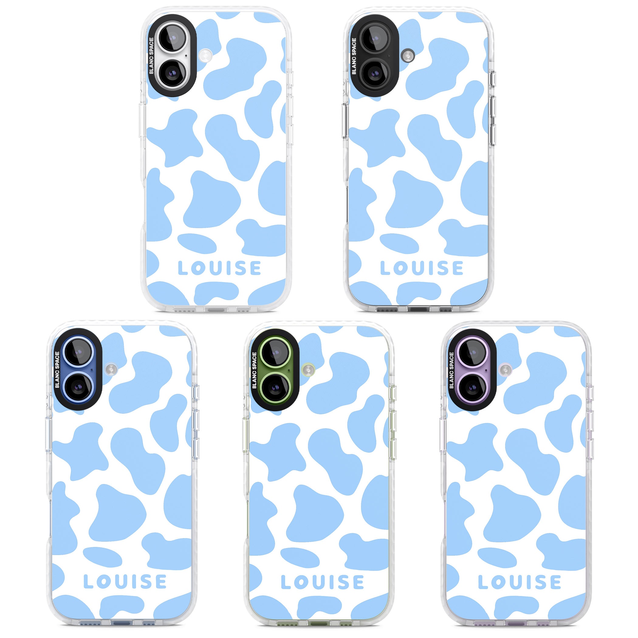 Personalised Blue And White Cow Print iPhone 17 Impact Pro Clear Phone Case APT Impact Protection