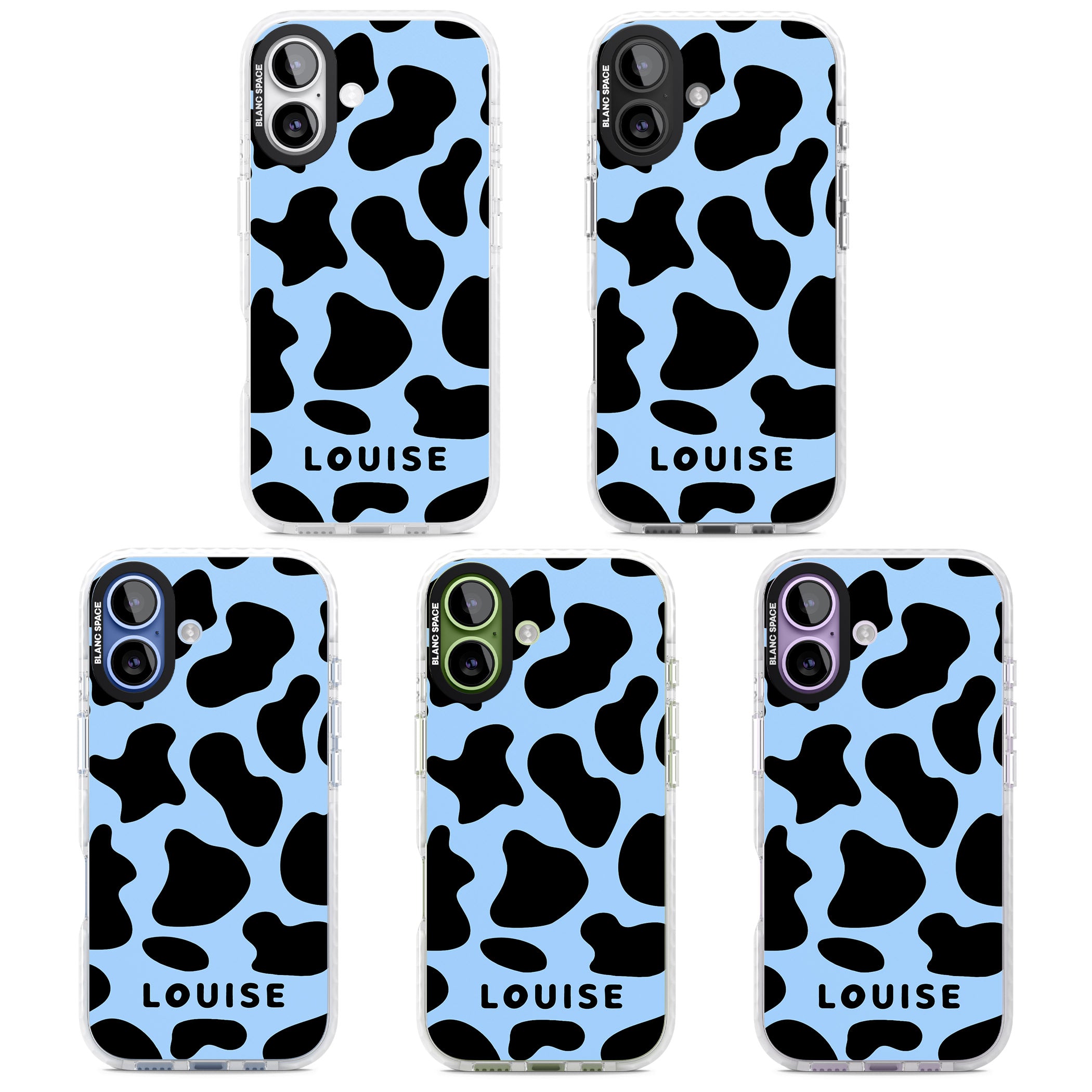 Personalised Blue And Black Cow Print iPhone 17 Impact Pro Clear Phone Case APT Impact Protection