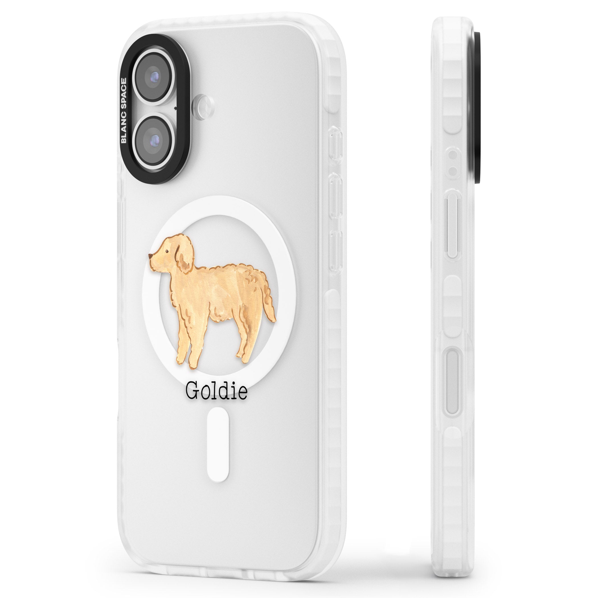 Personalised Goldendoodle iPhone 17 Impact Pro Clear Phone Case Side Profile