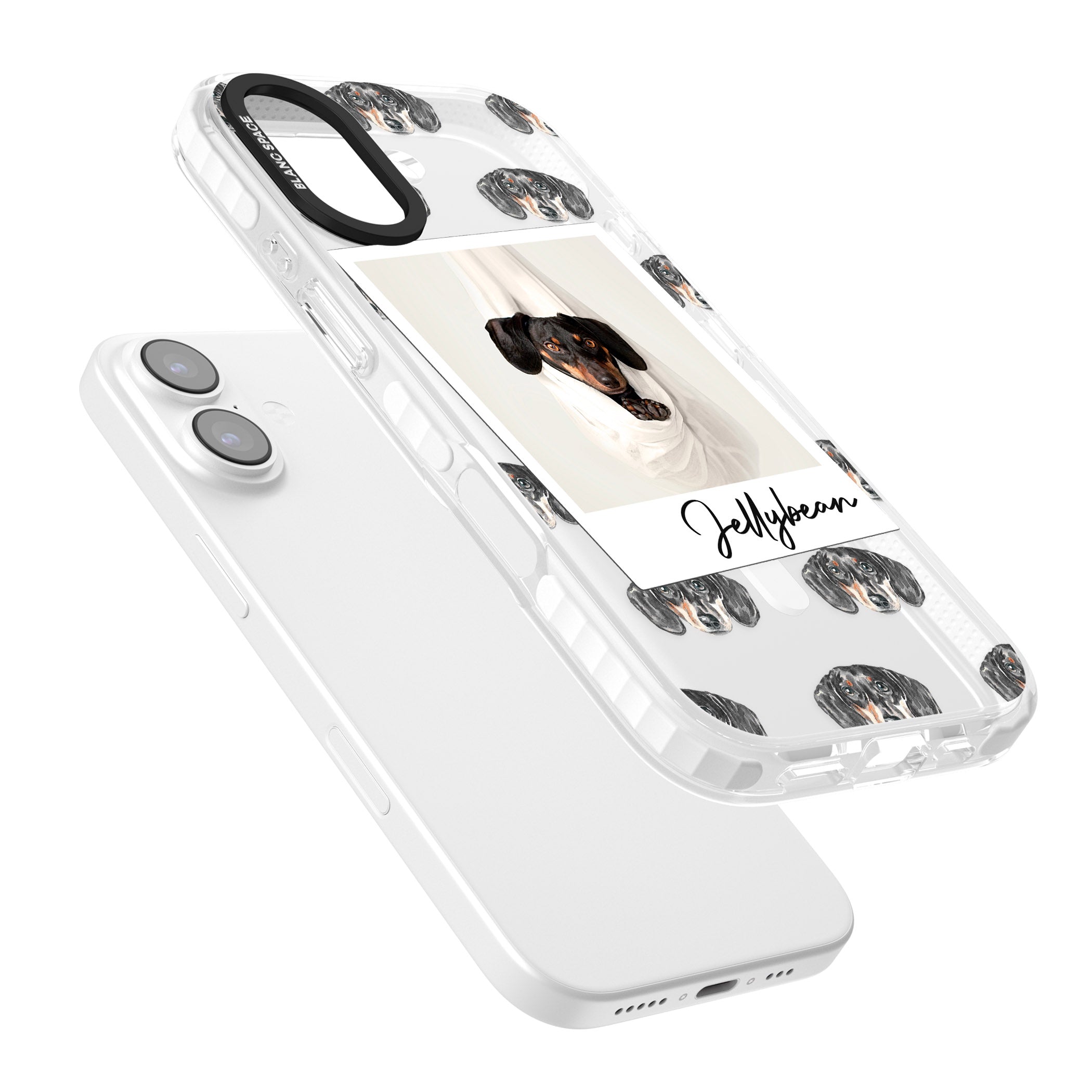 Personalised Black Dachshund Instant Camera Photo iPhone 17 Impact Pro Clear Phone Case Colours