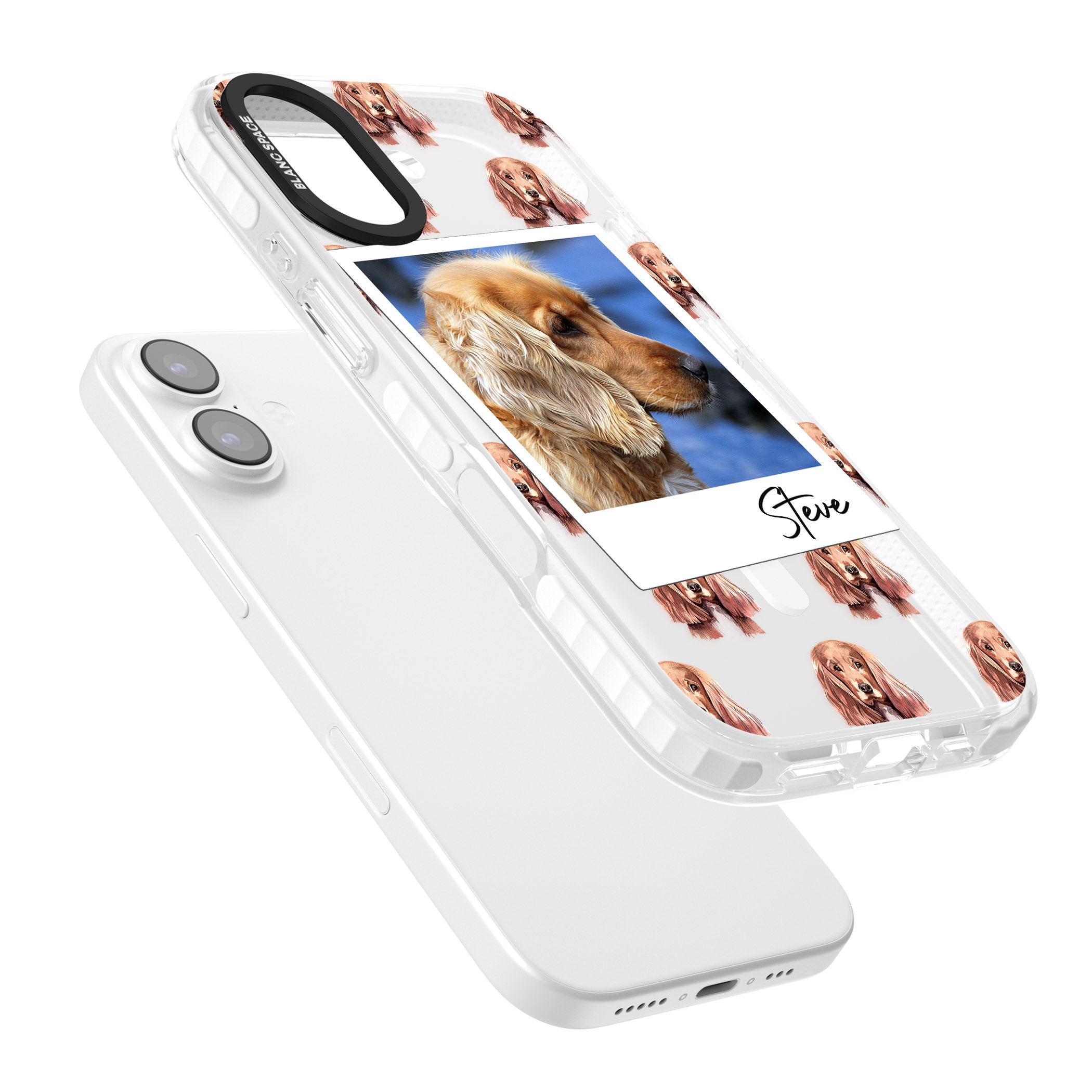 Personalised Cocker Spaniel Instant Camera Photo iPhone 17 Impact Pro Clear Phone Case Colours