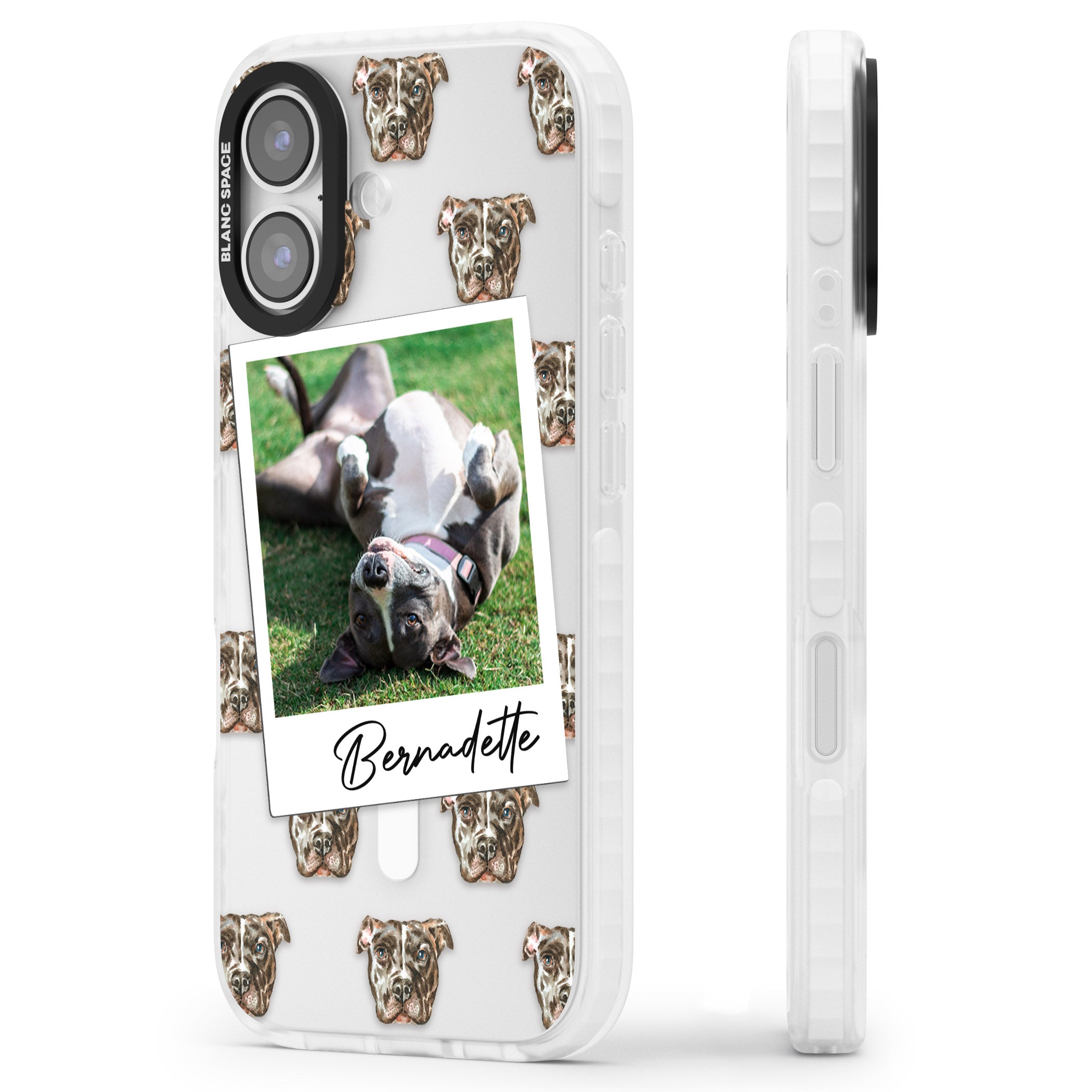 Personalised Staffordshire Bull Terrier Instant Camera Photo iPhone 17 Impact Pro Clear Phone Case Side Profile