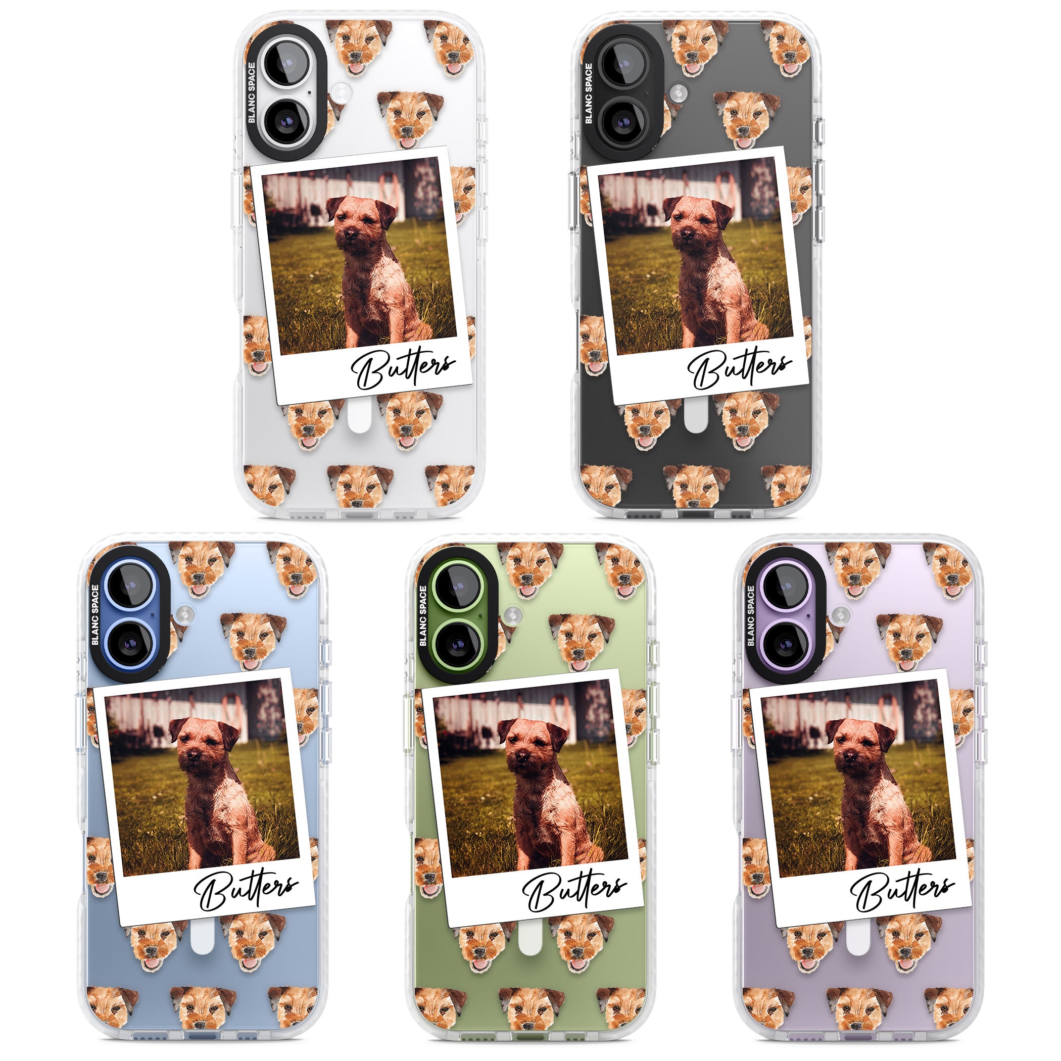 Personalised Border Terrier Instant Camera Photo iPhone 17 Impact Pro Clear Phone Case APT Impact Protection