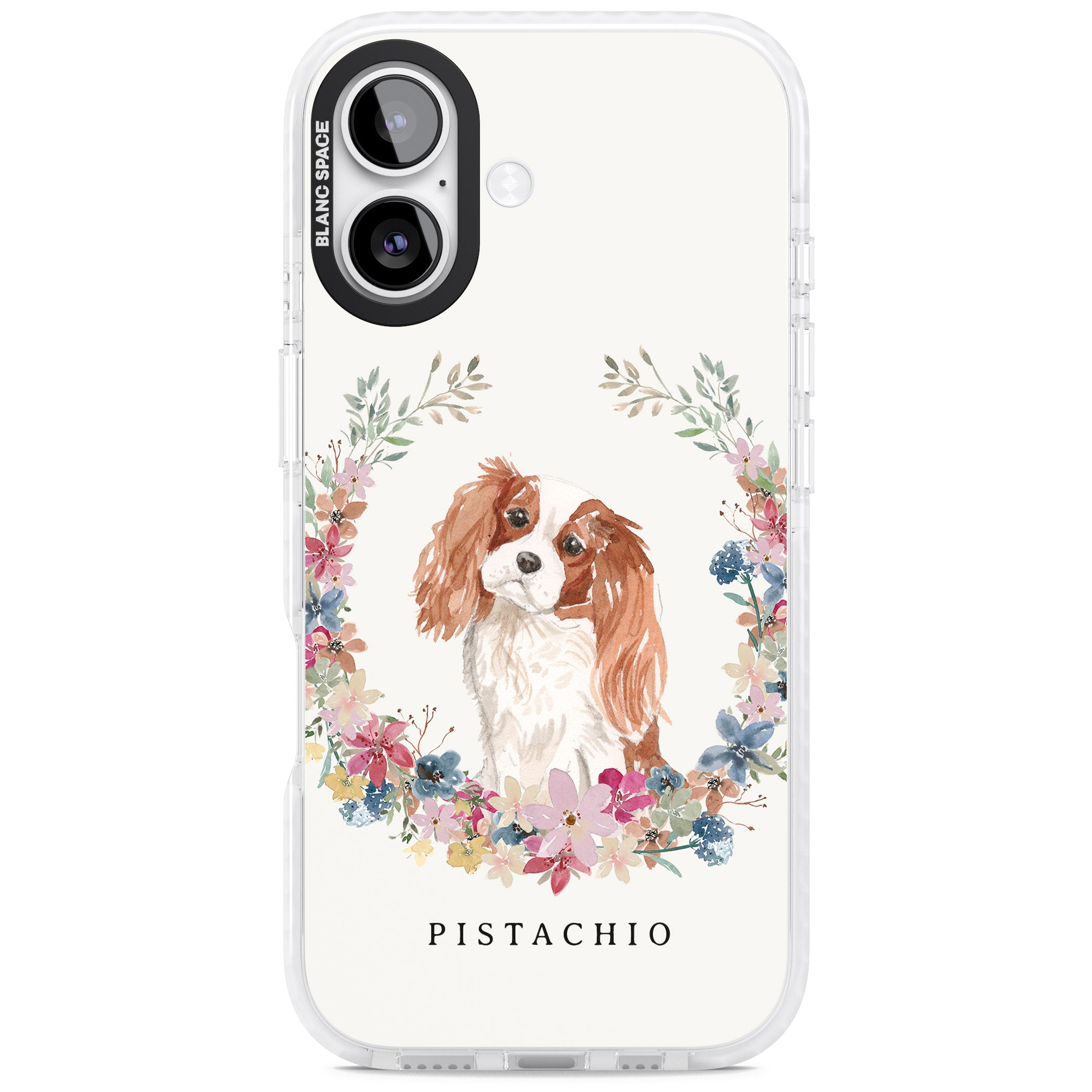 Personalised Cavalier King Charles Floral Portrait iPhone 17 Impact Pro Clear Phone Case