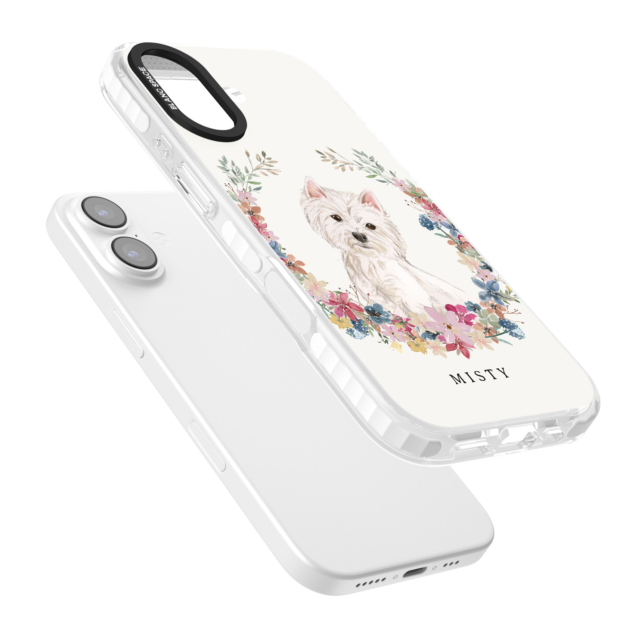 Personalised Westie Floral Portrait iPhone 17 Impact Pro Clear Phone Case Colours