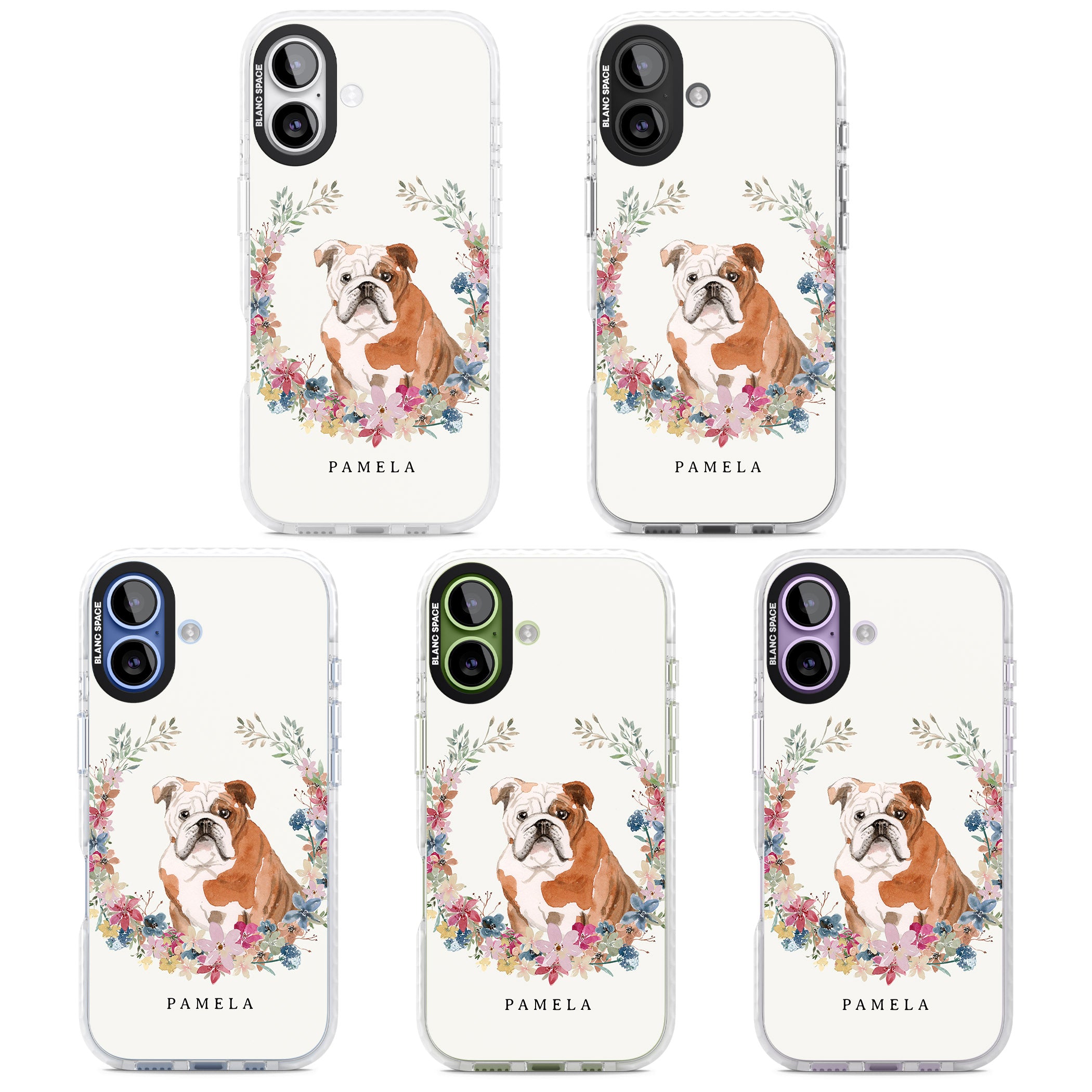 Personalised English Bulldog Floral Portrait iPhone 17 Impact Pro Clear Phone Case APT Impact Protection