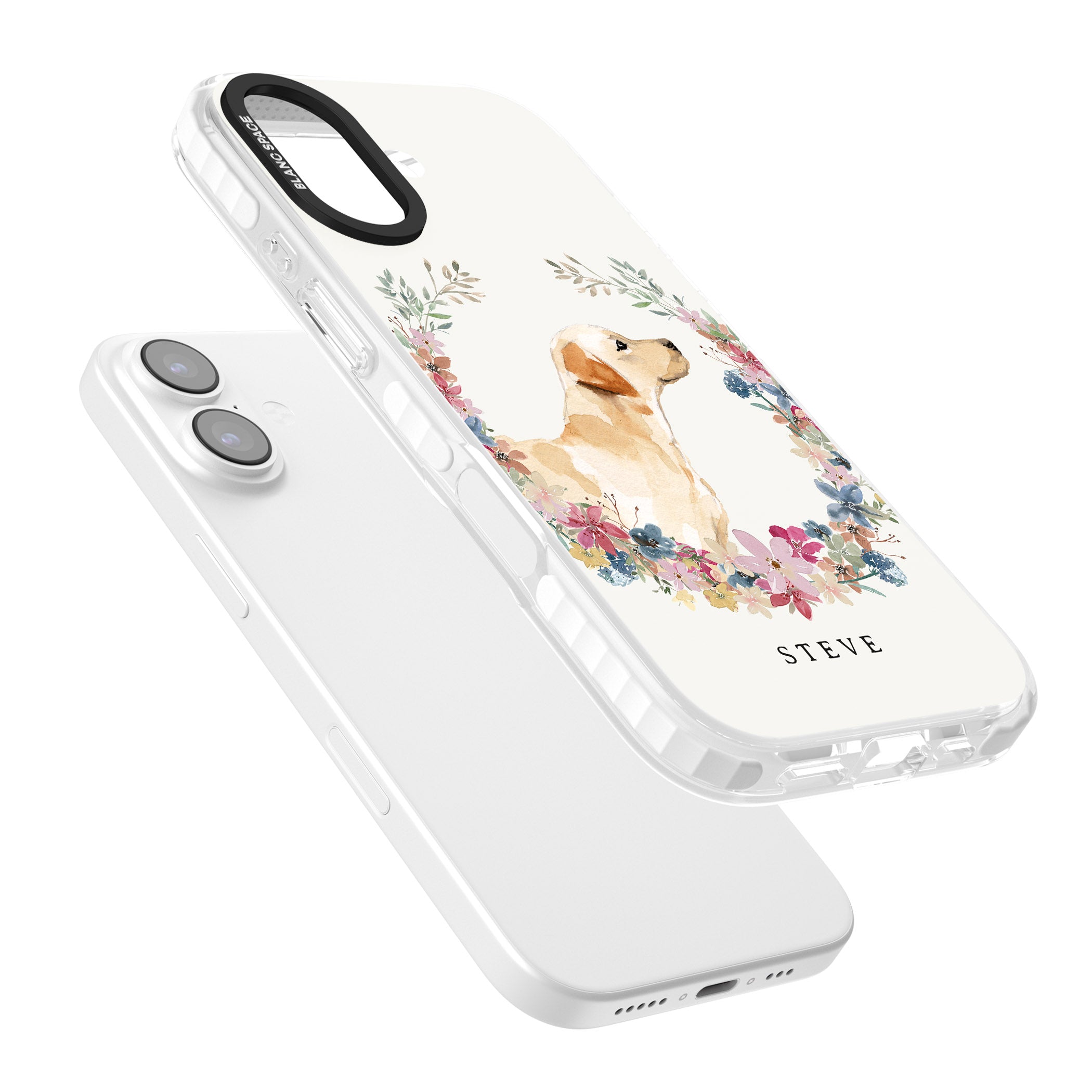 Personalised Yellow Labrador Floral Portrait iPhone 17 Impact Pro Clear Phone Case Colours