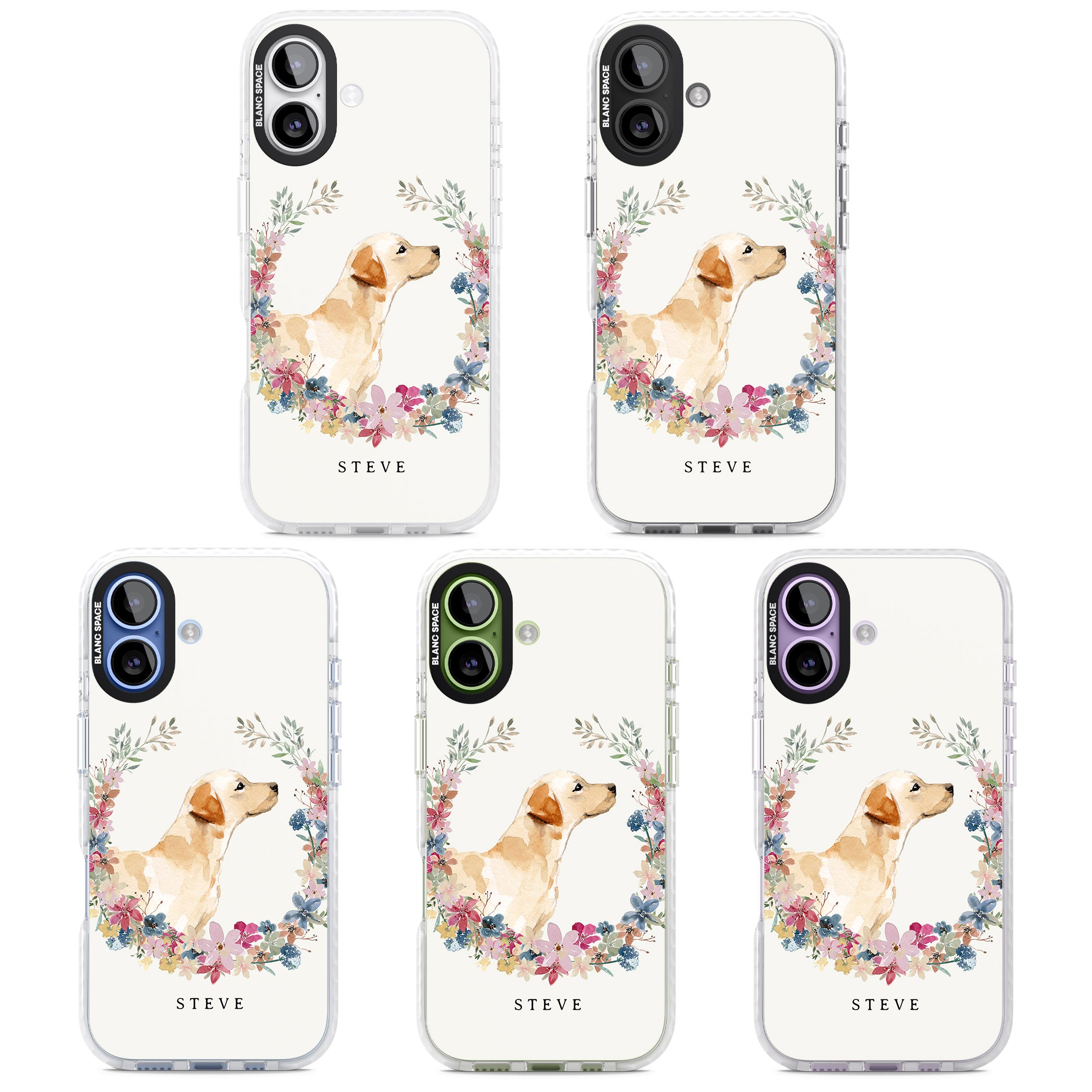 Personalised Yellow Labrador Floral Portrait iPhone 17 Impact Pro Clear Phone Case APT Impact Protection