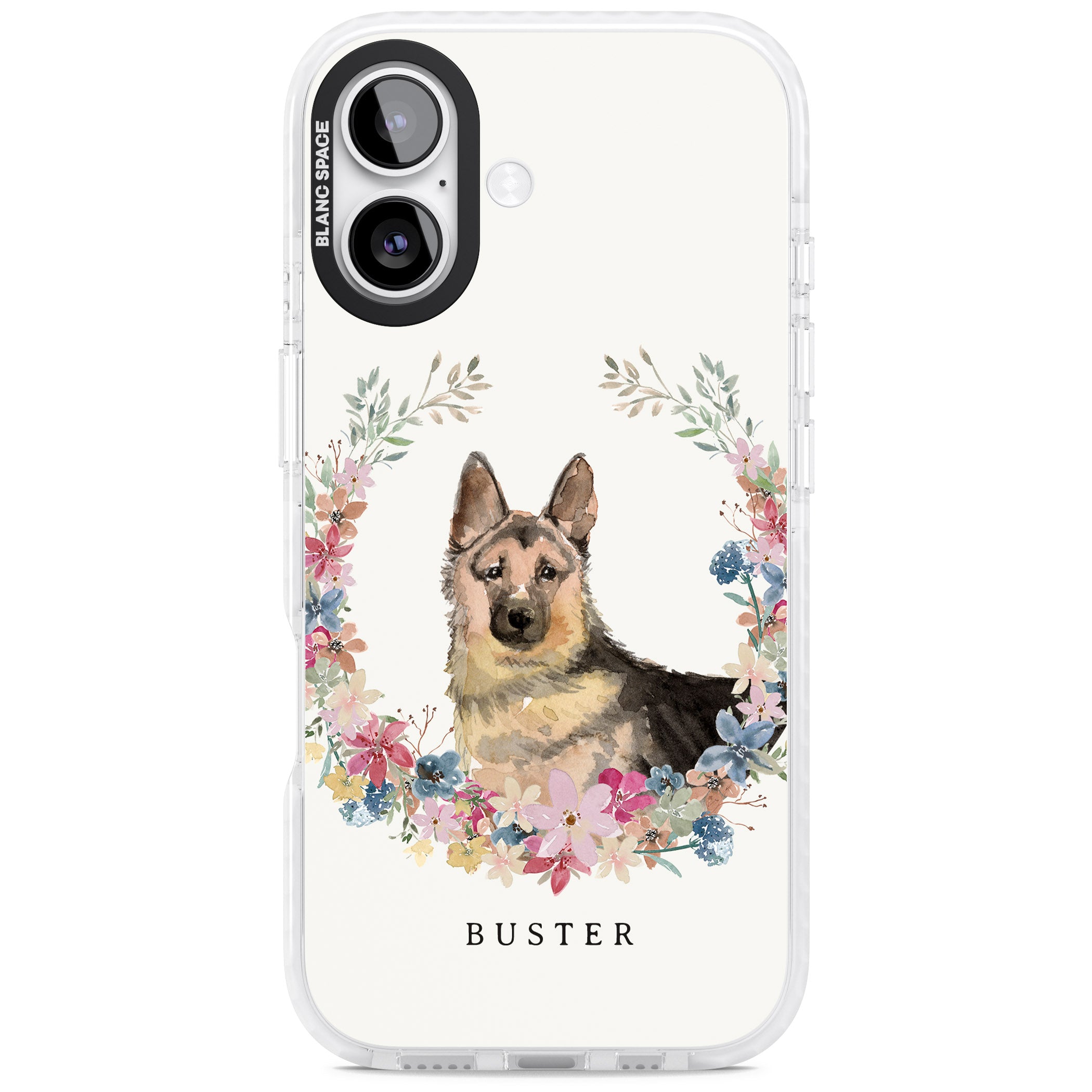 Personalised German Shepherd Floral Portrait iPhone 17 Impact Pro Clear Phone Case