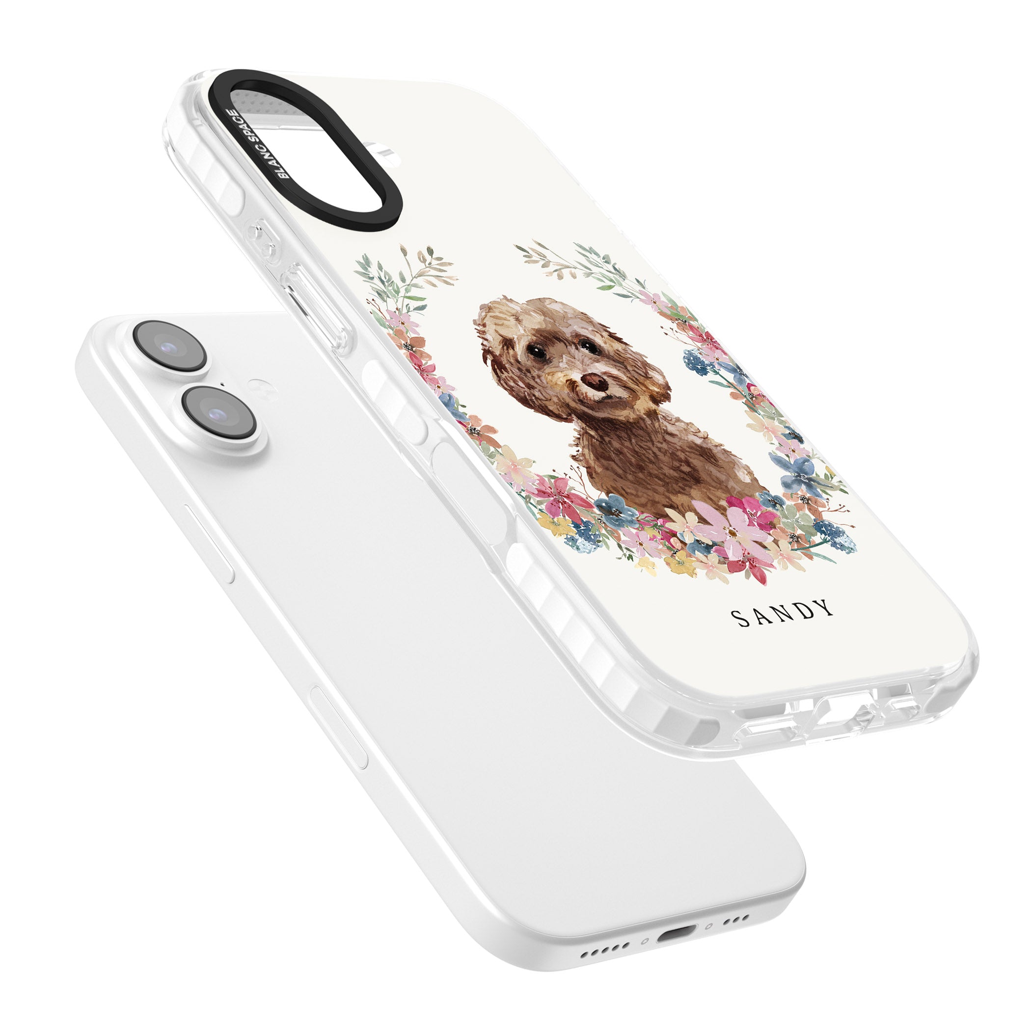 Personalised Brown Cockapoo Floral Portrait iPhone 17 Impact Pro Clear Phone Case Colours