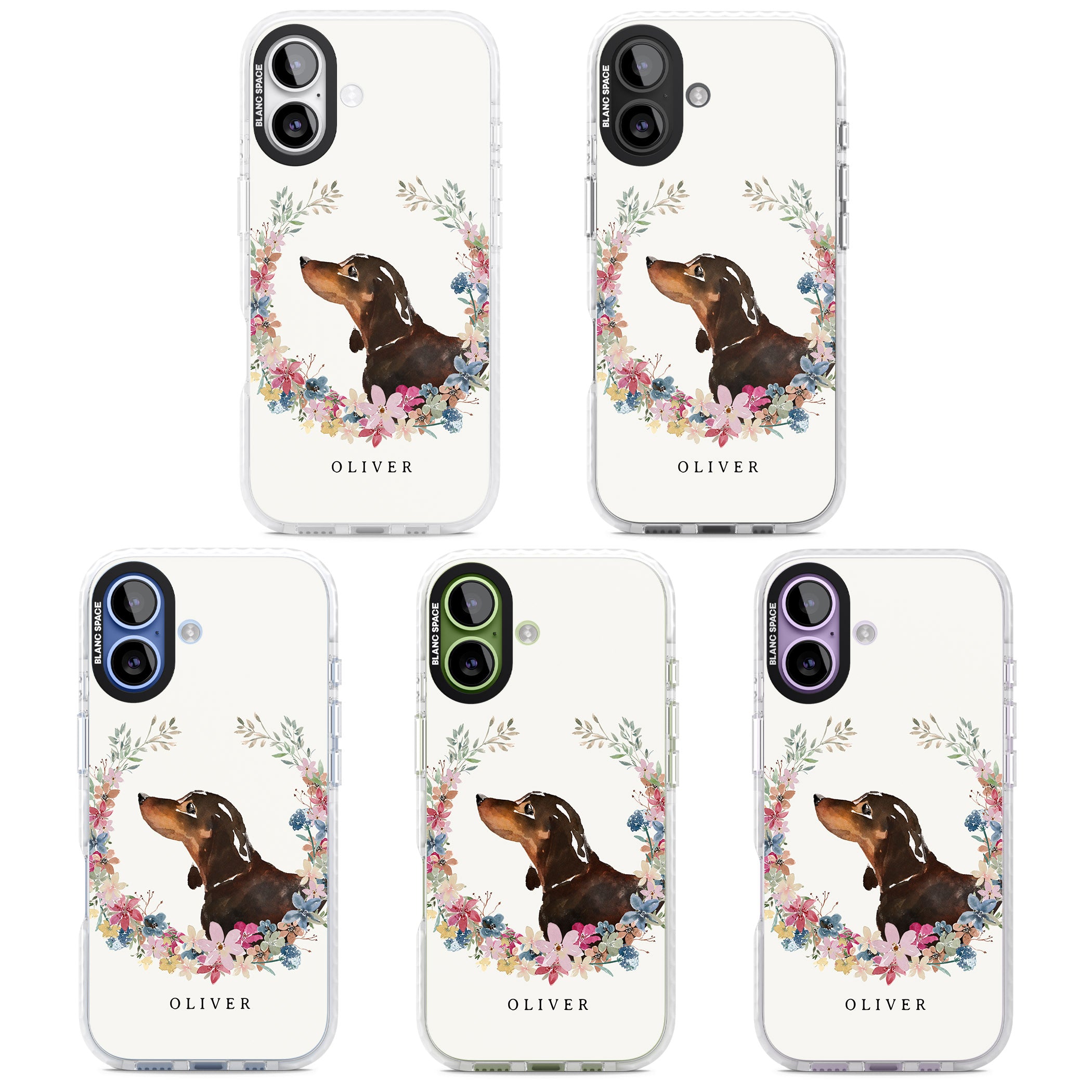 Personalised Black & Tan Dachshund Floral Portrait iPhone 17 Impact Pro Clear Phone Case APT Impact Protection