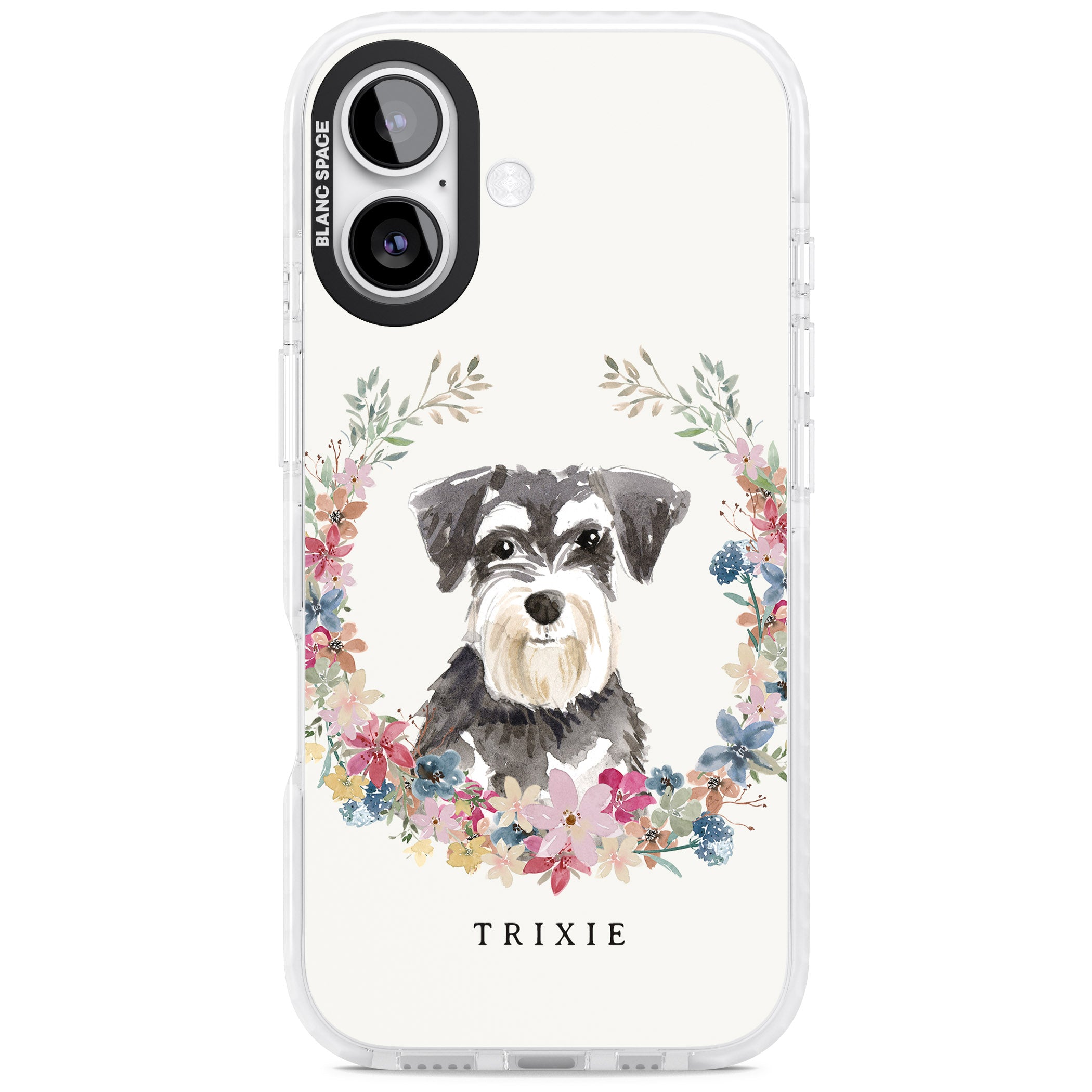 Personalised Watercolor Schnauzer Floral Portrait iPhone 17 Impact Pro Clear Phone Case