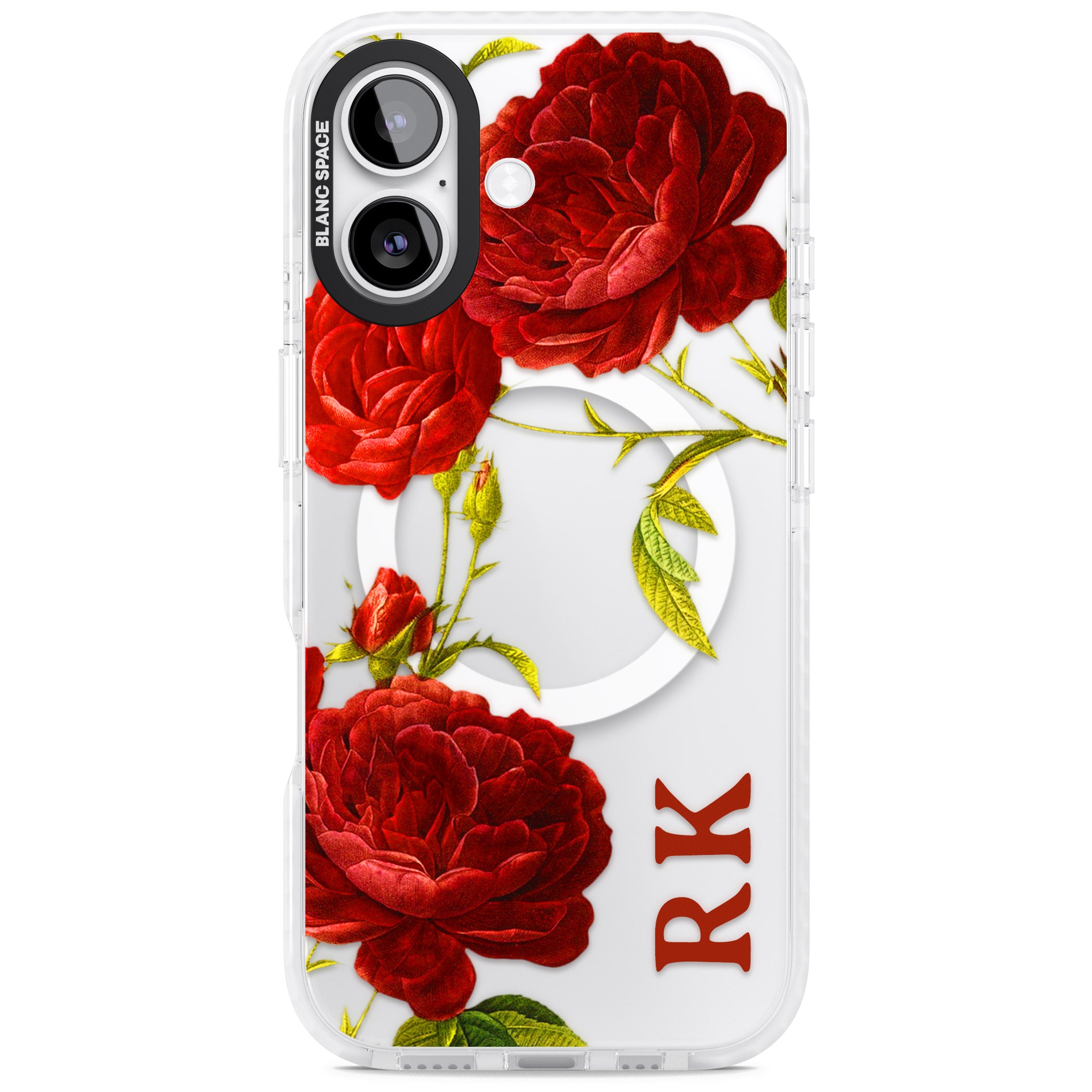 Personalised Vintage Floral Red Roses iPhone 17 Impact Pro Clear Phone Case